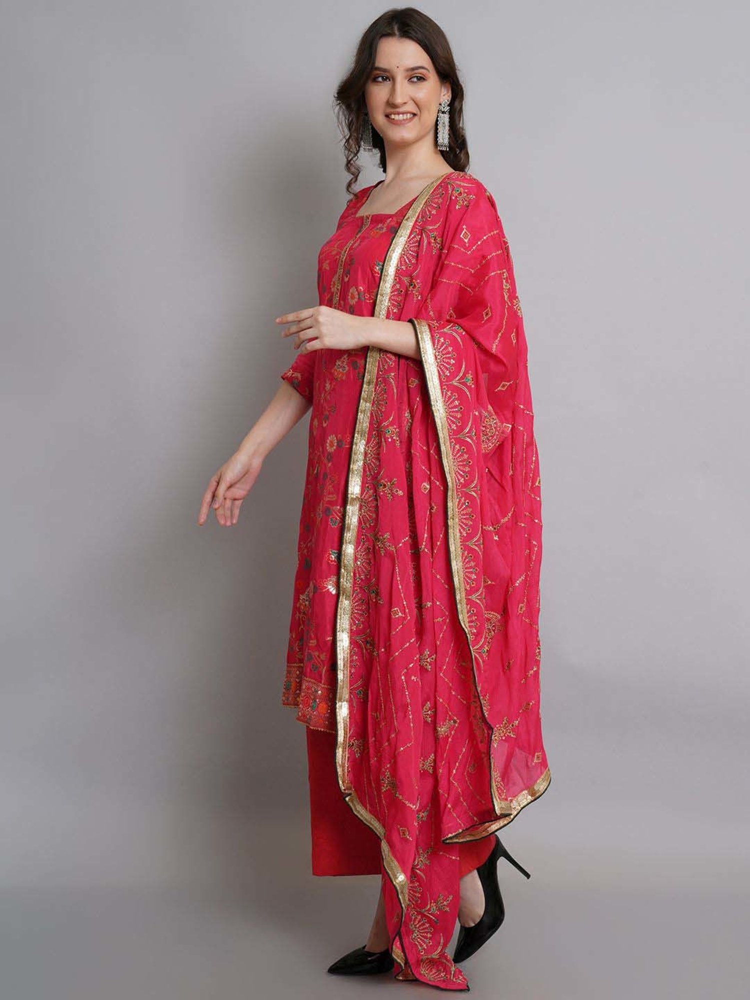 Stylee LIFESTYLE Pink Woven Pattern Unstitched Dress Material