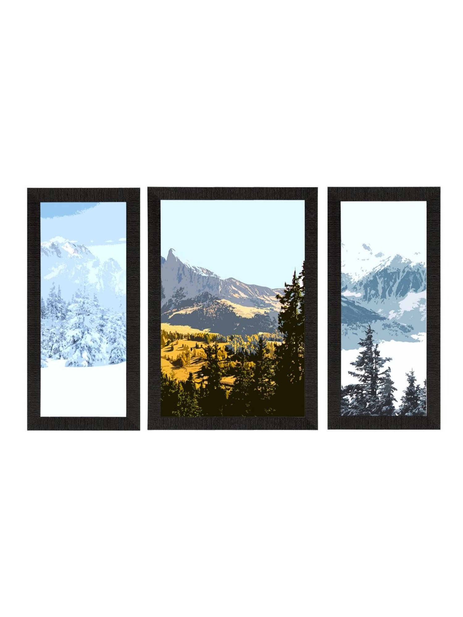 eCraftIndia Set of 3 Scenic Snow Mountains Landscape View Satin Matt Texture UV Art Painting