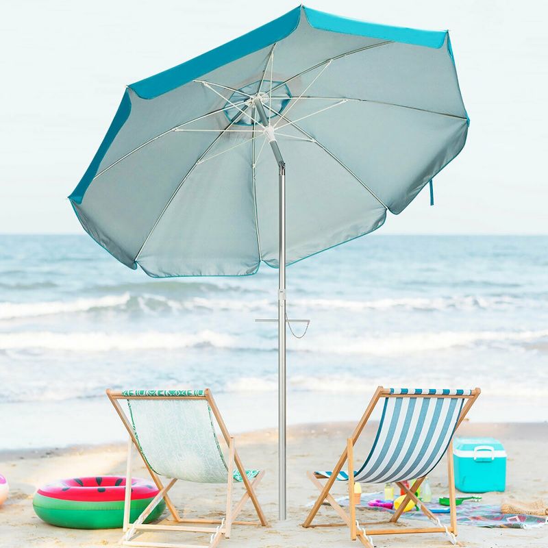 Costway 6.5FT Patio Beach Umbrella Sun Shade Tilt W/Carry Bag Blue