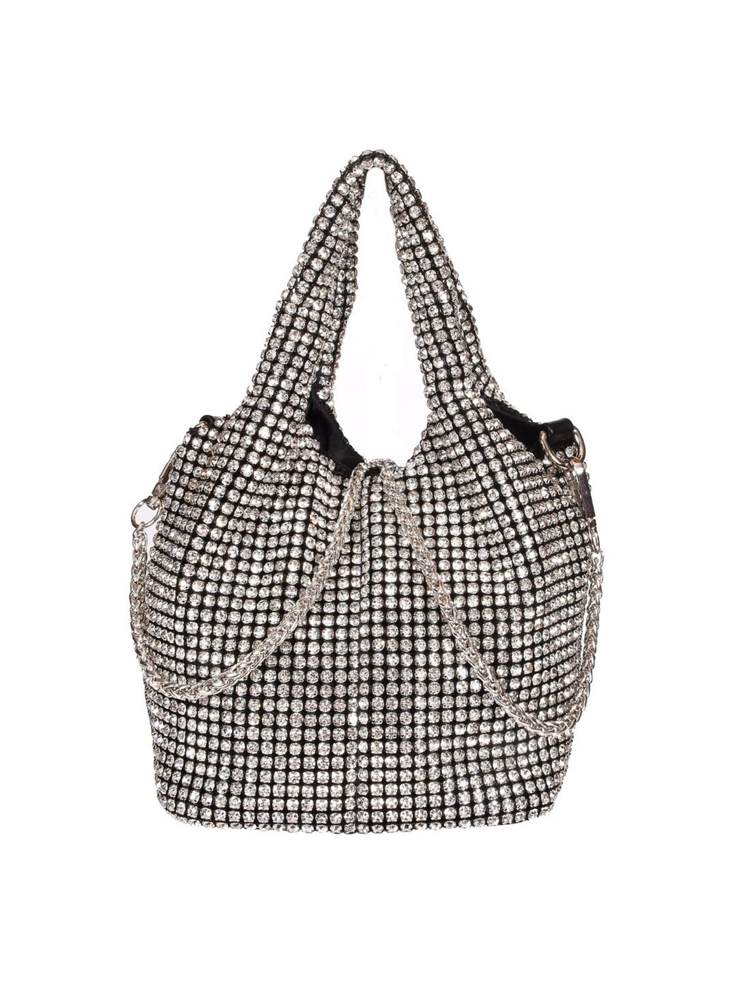 SASSORA RIM Silver Leather Embellished Medium Handbag