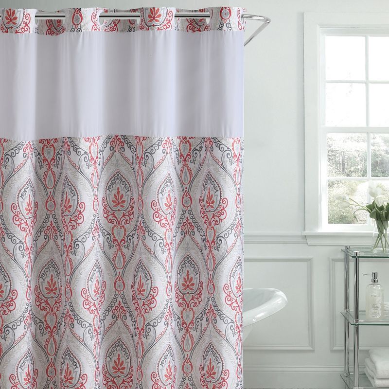 French Damask Shower Curtain with Liner Coral - Hookless