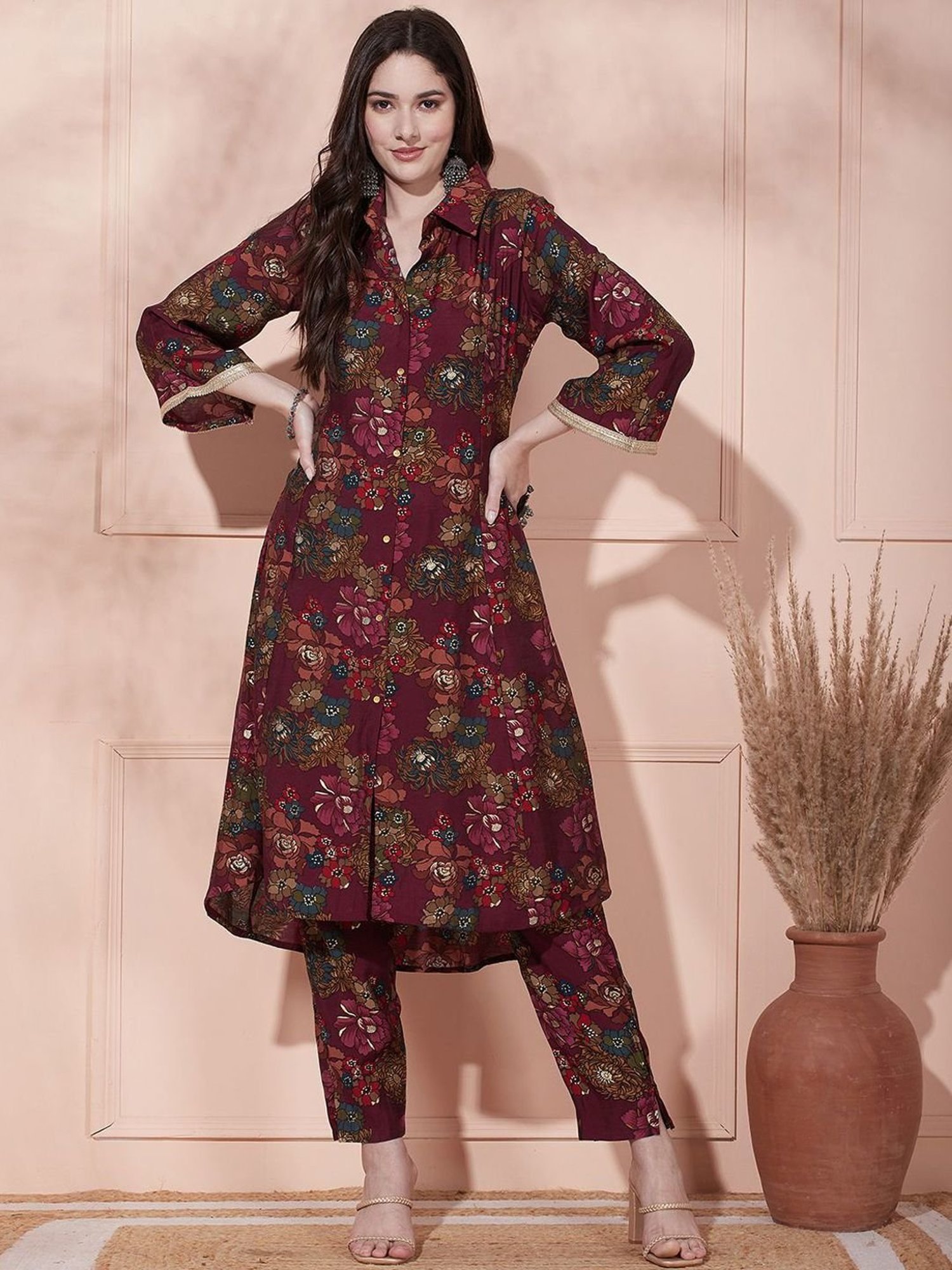 Fashor Purple Printed Kurta Pant Set