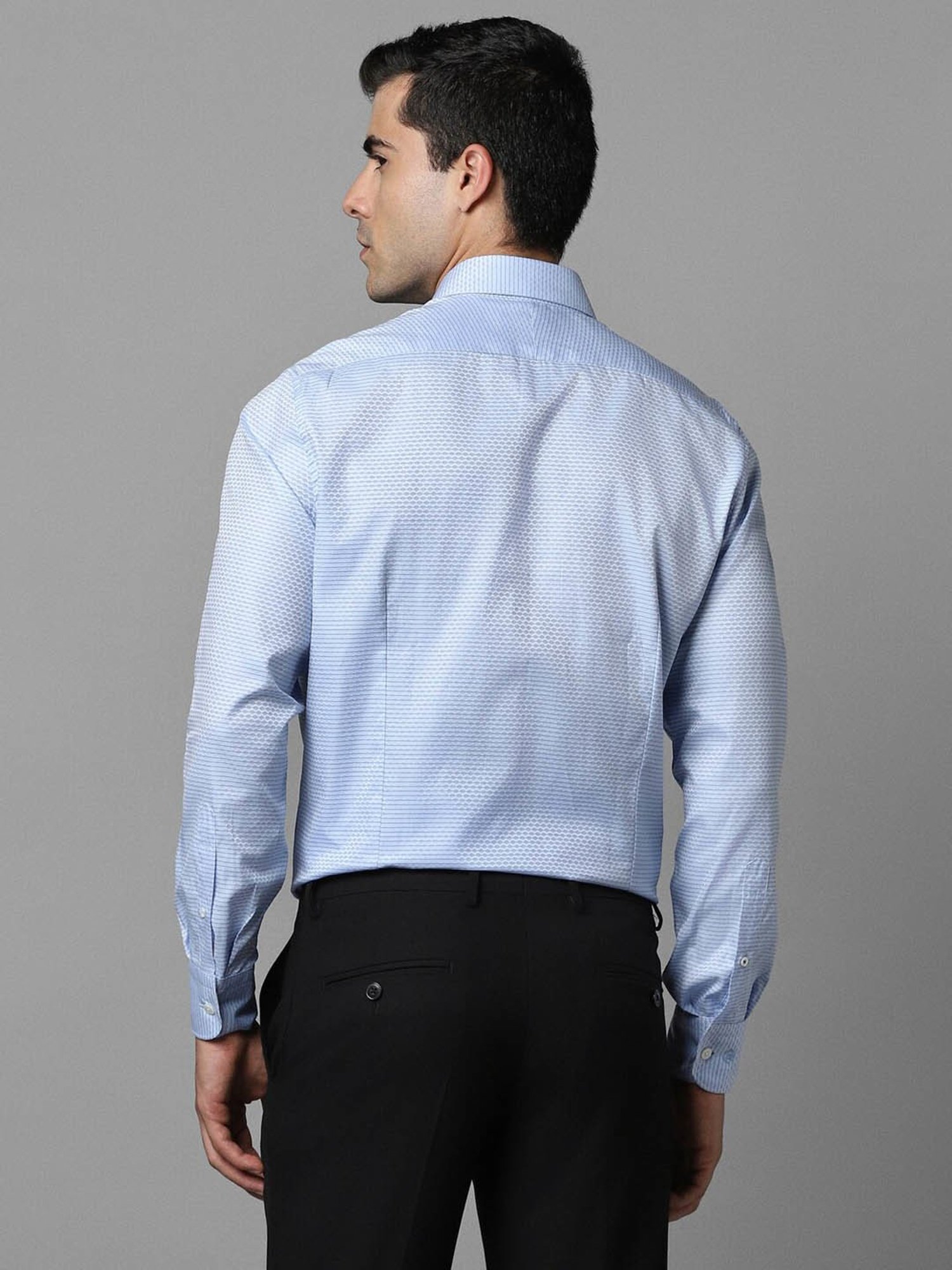 Luxure By Louis Philippe Blue Cotton Slim Fit Texture Shirt