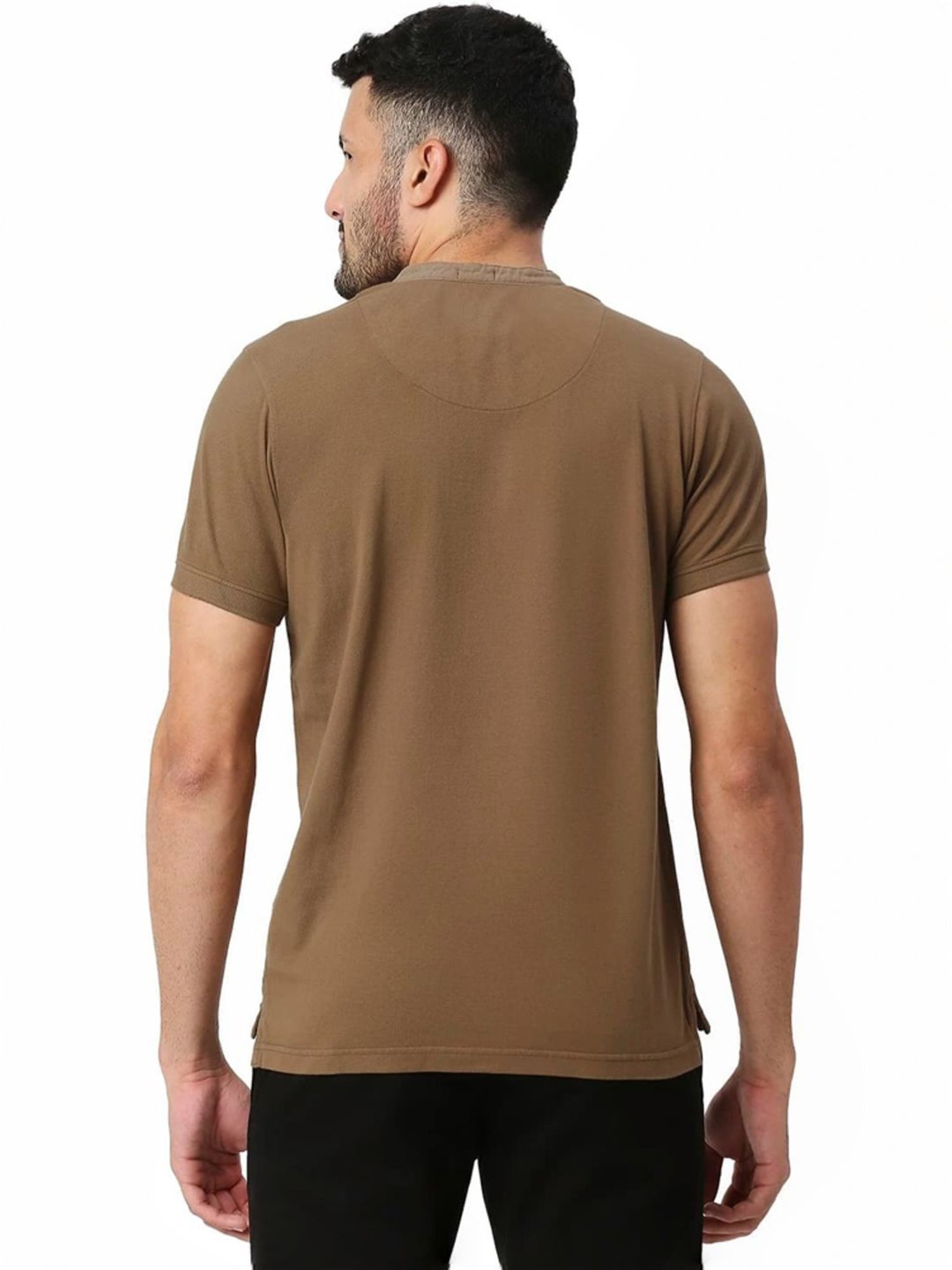 Basics Brown Muscle Fit Henley T-Shirt