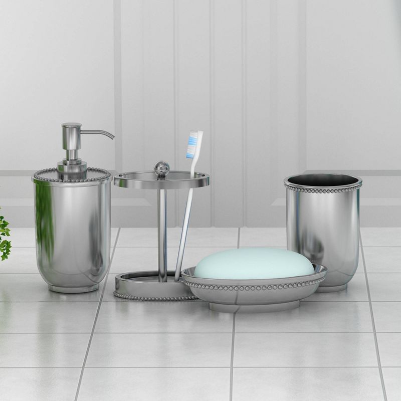 4pc Chic Metal Bath Accessory Set for Vanity Counter Tops Silver - Nu Steel