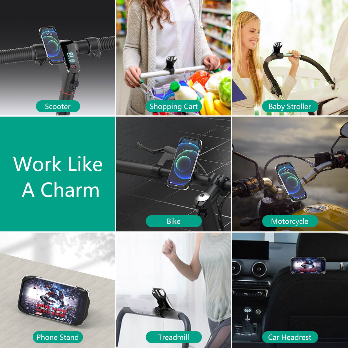 Minthouz Bike Phone Holder, Motorcycle Phone Mount, Bicycle Phone Mount, 360&deg;Rotational Mountain Dirt Bike & Scooter Handlebar & Motorcycle Phone Holder, for 4.5''-7'' Cellphones