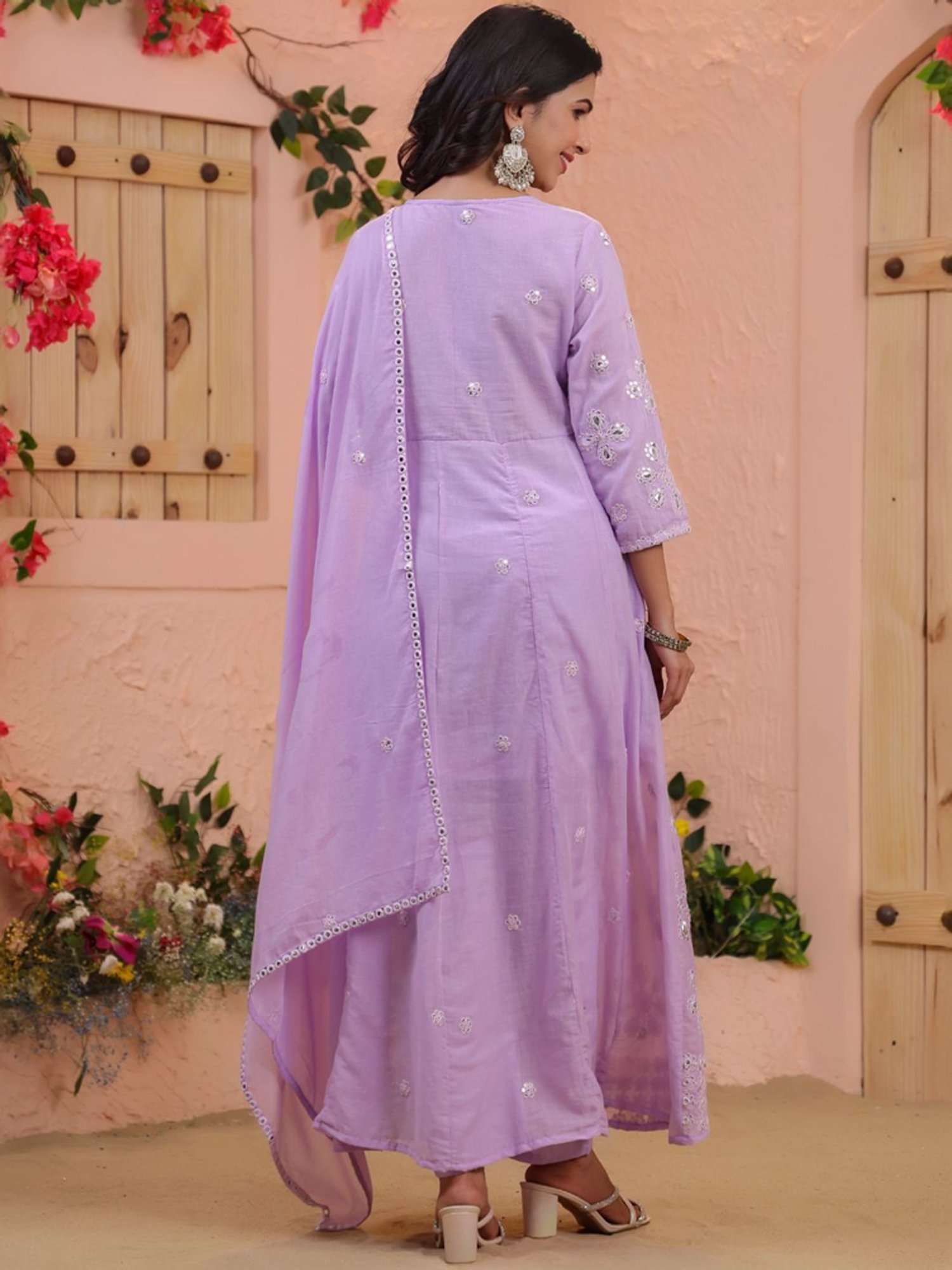 SCAKHI Purple Cotton Embroidered Kurta Pant Set With Dupatta
