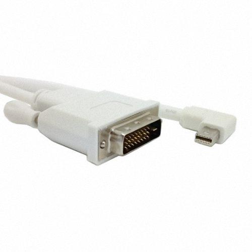 Cablecc White color Left Angled 90 degree Mini DisplayPort DP Male Source to DVI Male Sink Monitor Cable 5ft 1.5m