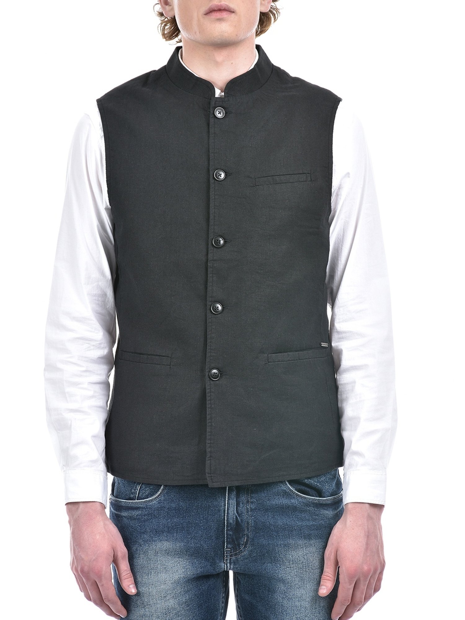 Numero Uno Black Cotton Regular Fit Nehru Jacket