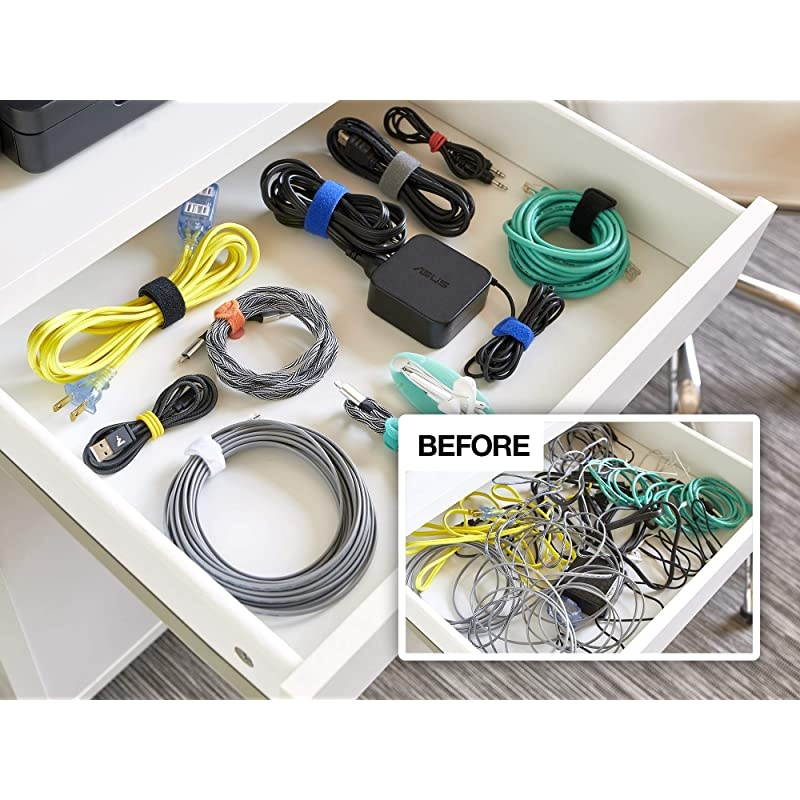 Storage SelfGripping Reusable Cable Ties Watermelon Pink 40 Pack 20 4 Straps 20 8 Straps Hook and Loop Cord and Wire Organizer for Computer PC and Desk Cable Management