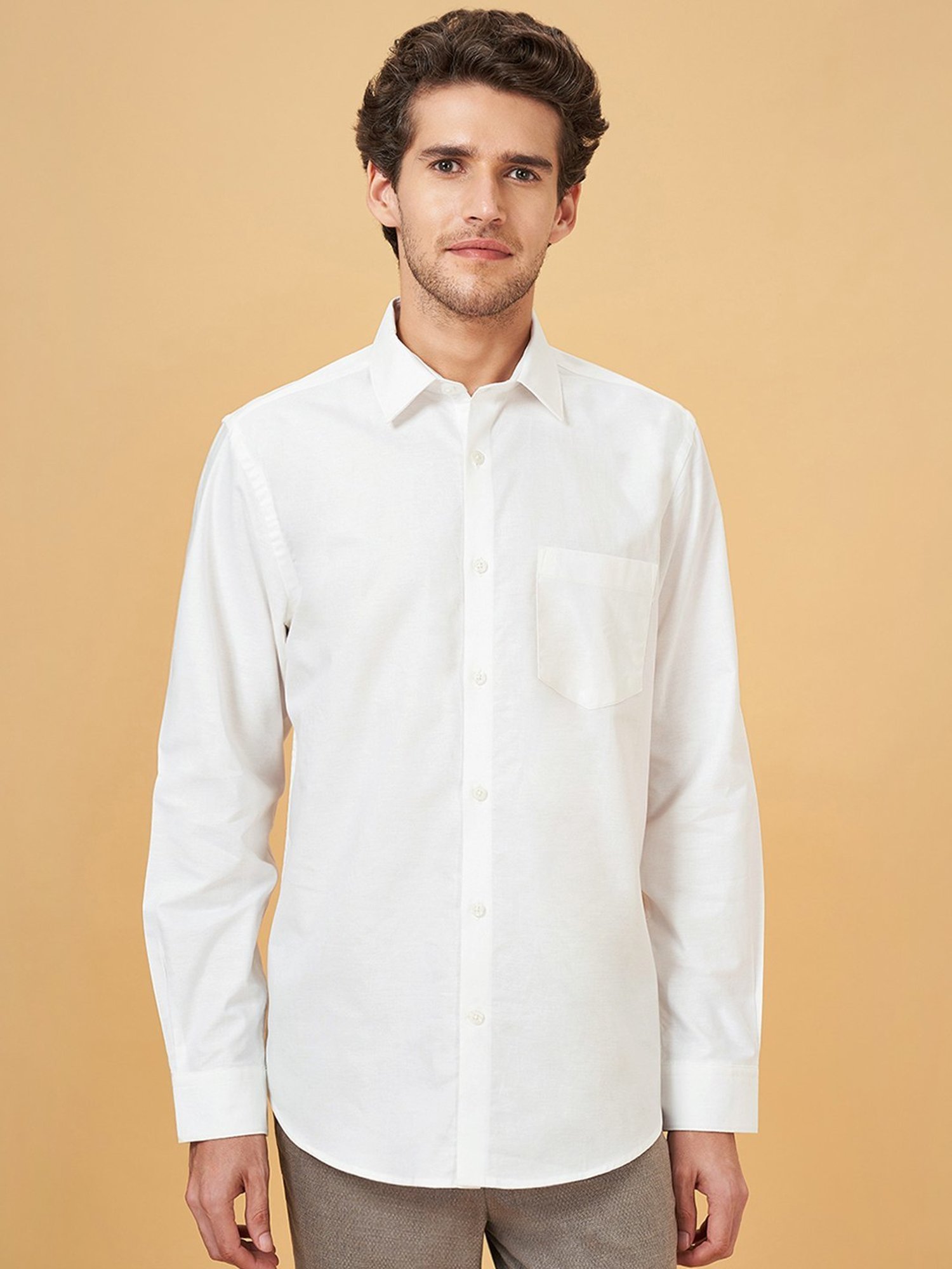 Peregrine By Pantaloons Bright White Cotton Regular Fit Shirt
