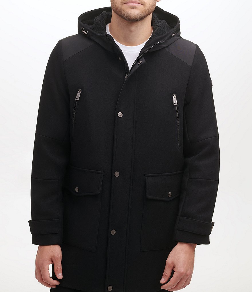 Kenneth Cole New York Long-Sleeve Mixed-Media Wool-Blend Duffel Coat