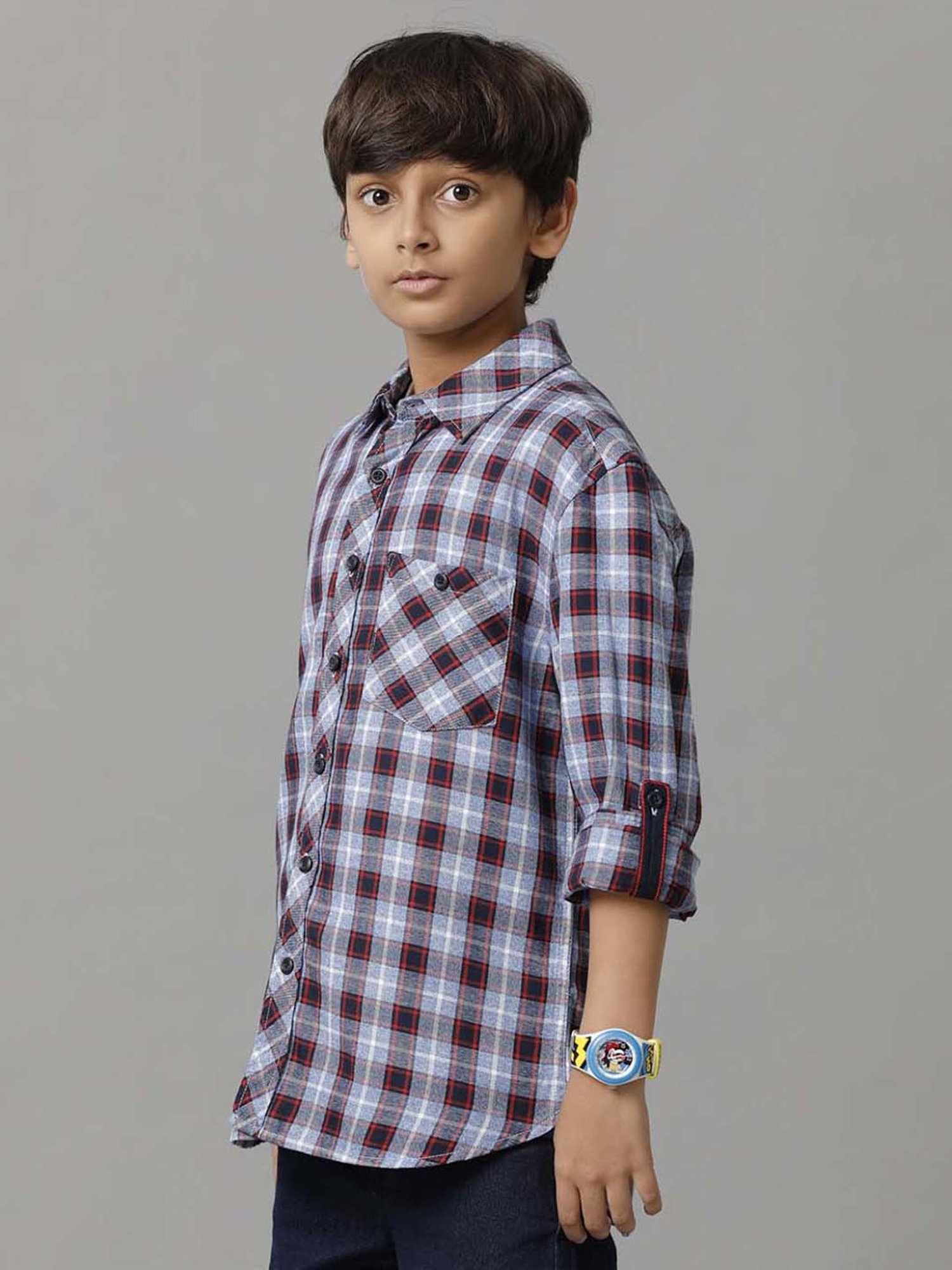 Under Fourteen Only Kids Navy Cotton Chequered Full Sleeves Shirt