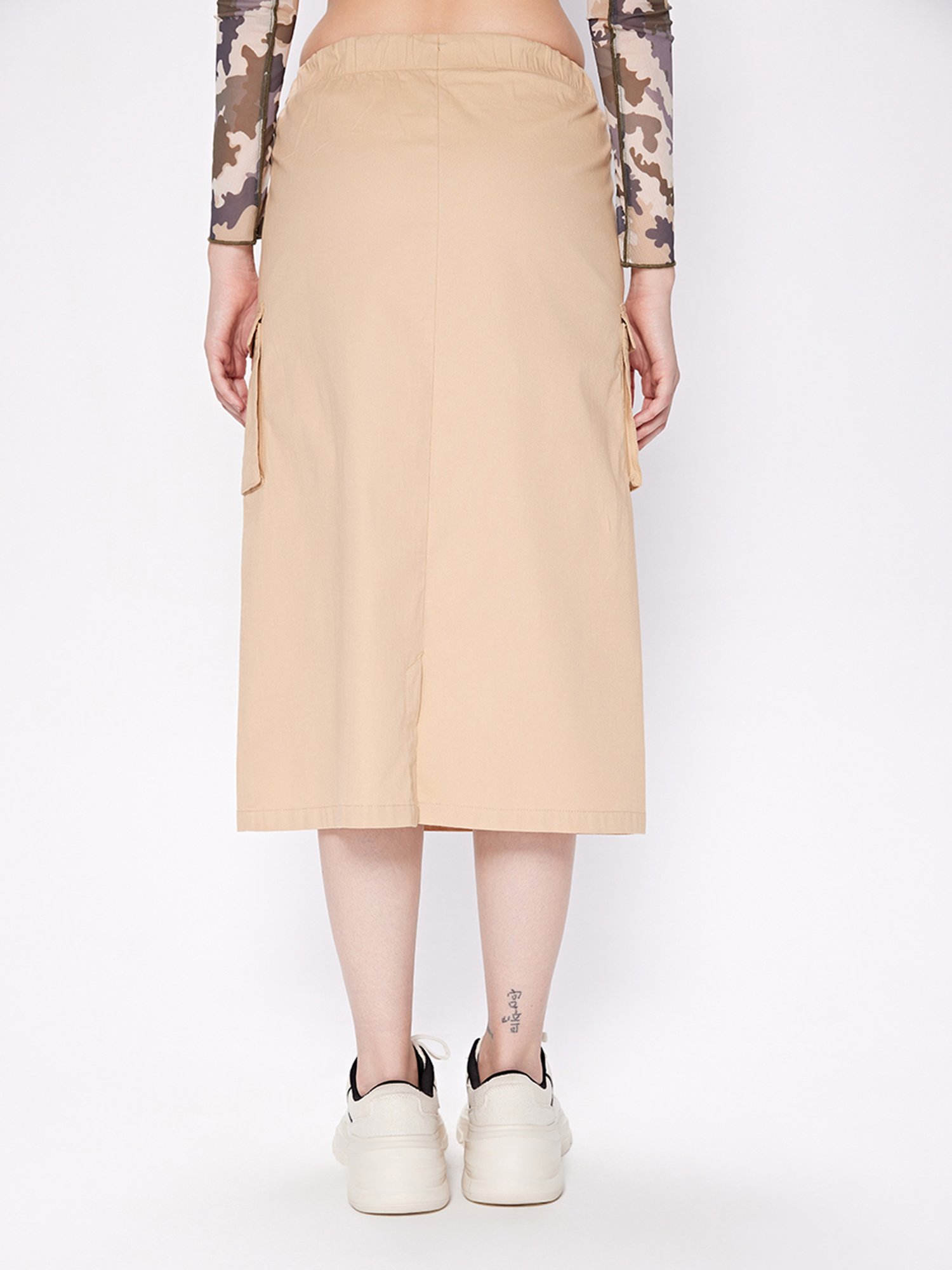 Cover Story Beige Midi Skirt