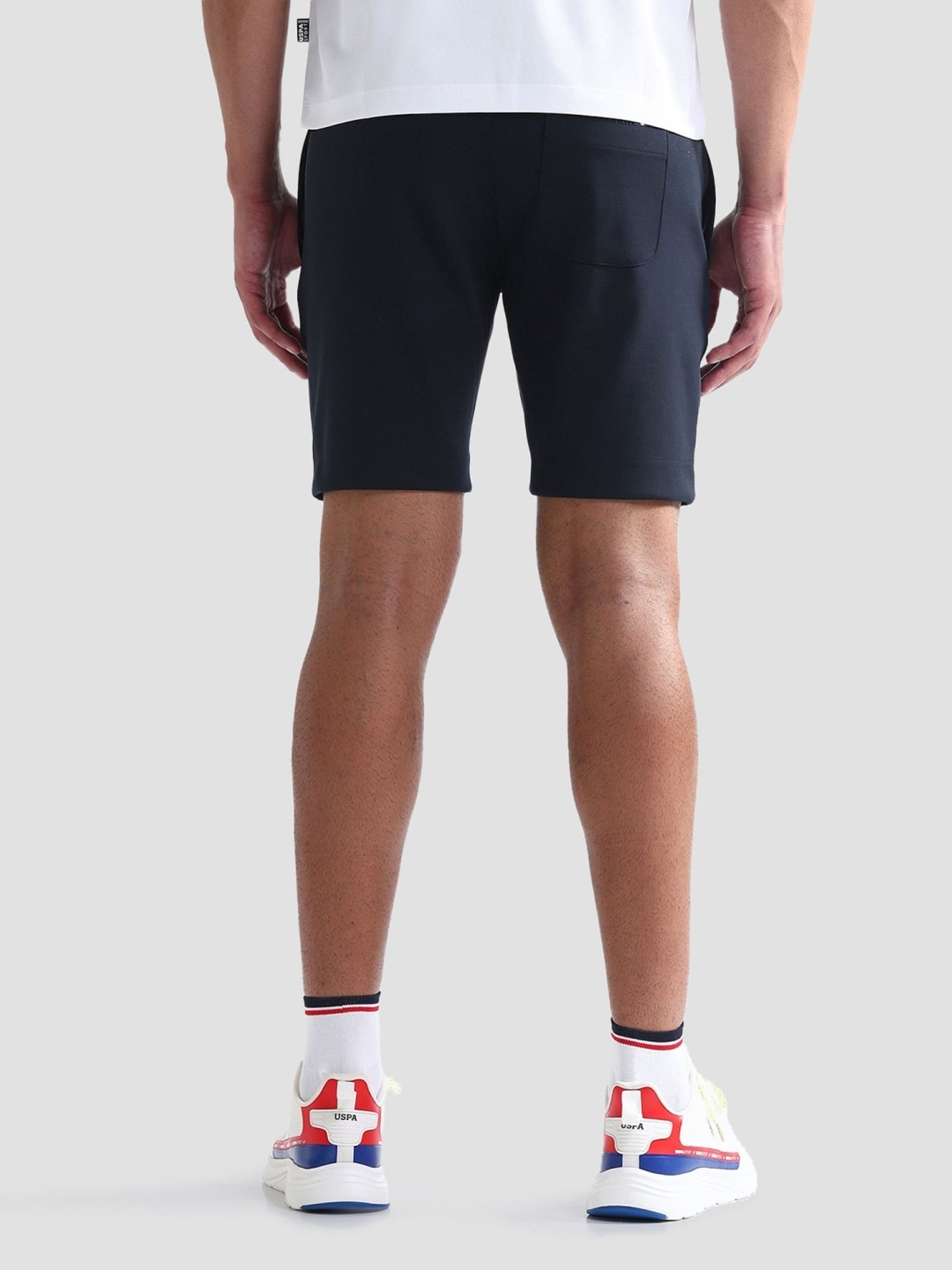 USPA Active Navy Slim Fit Logo Printed Sports Shorts
