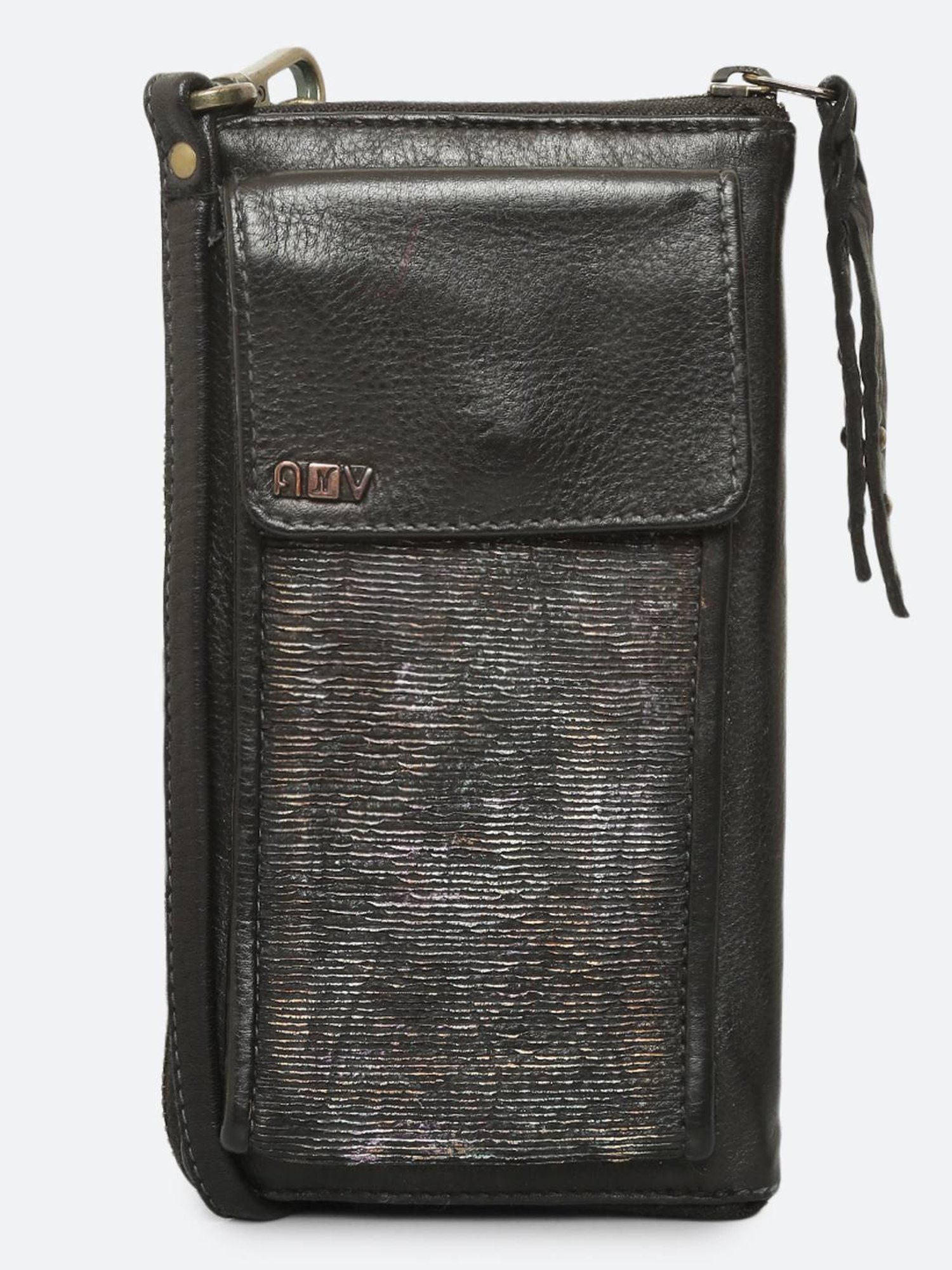 Art N Vintage Silvia Black Leather Textured  Zip Around Wallet for Women