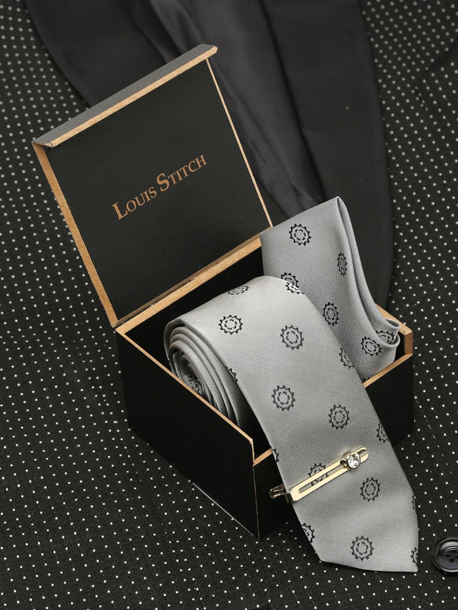 Louis Stitch Blue Printed Necktie Gift Set - Set of 3