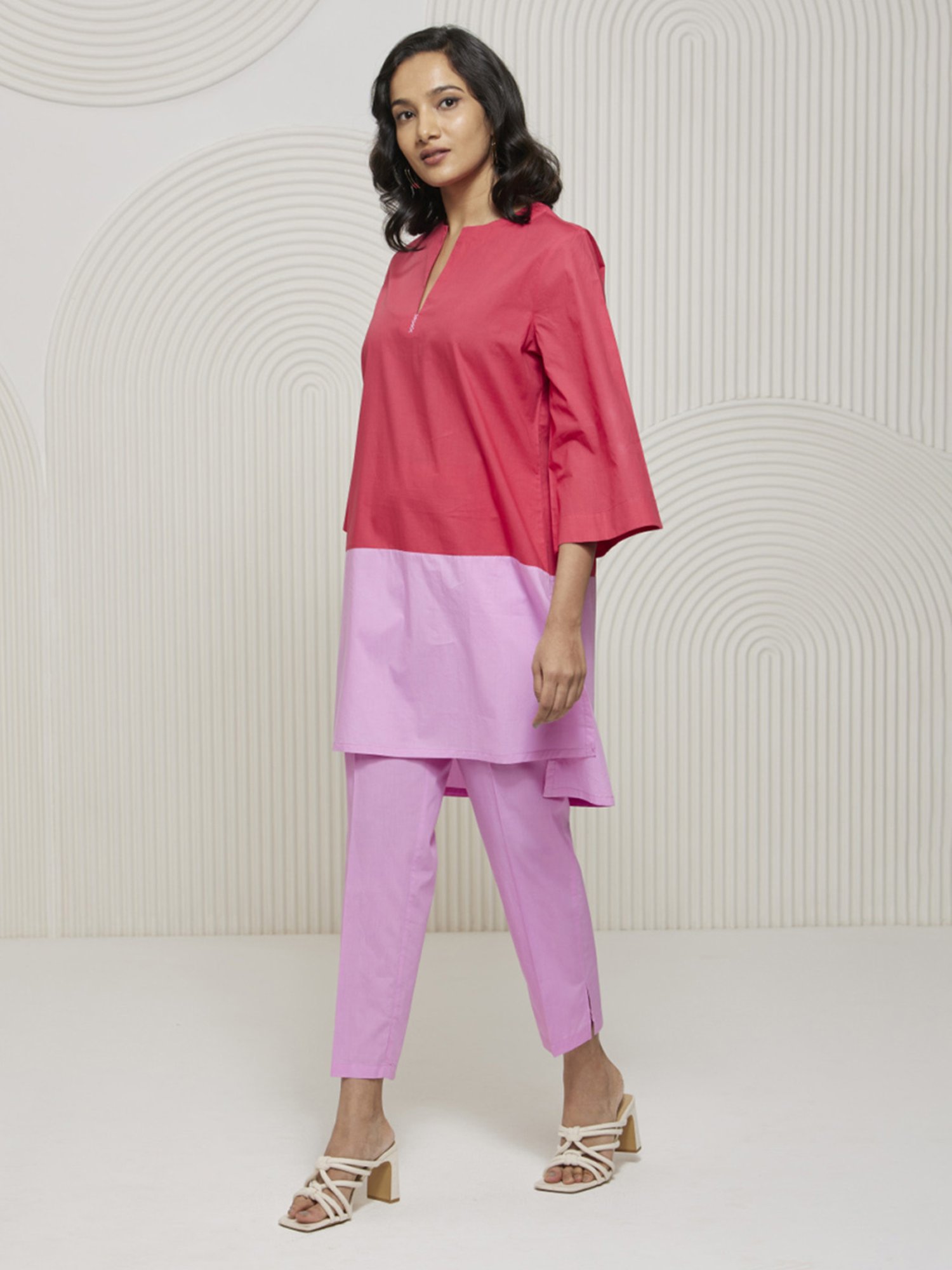 Artagai Midnight Navy Elevated Basics Co-Ord Set With Notch Collar Top And Straight Pants