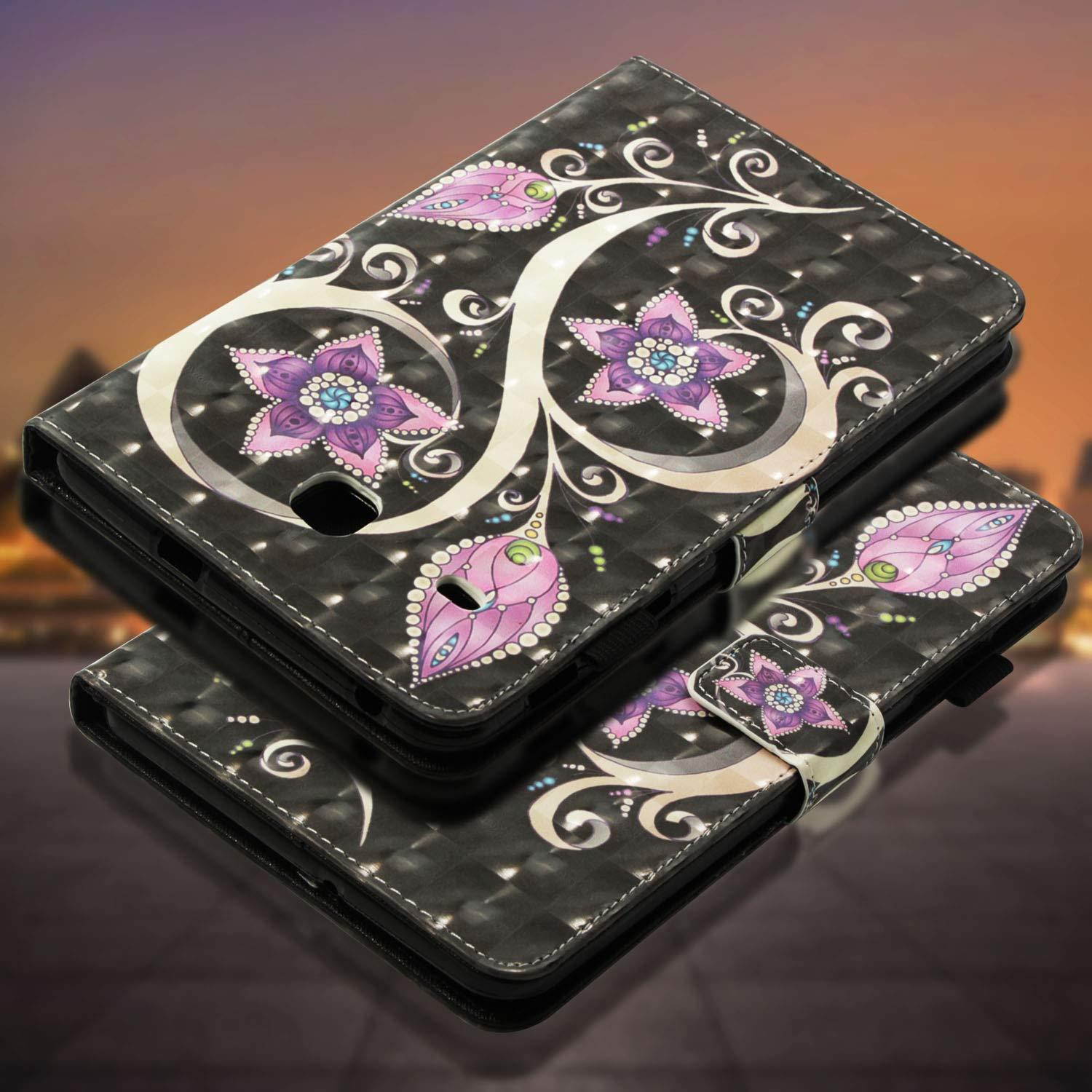 UUcovers Samsung Galaxy Tab E 8.0 Inch T377 Case, Slim Lightweight PU Leather AUTO Wake/Sleep Folio Smart Wallet Case with Cards/Cash Holder for SM-T375/ T377-Peacock Flower