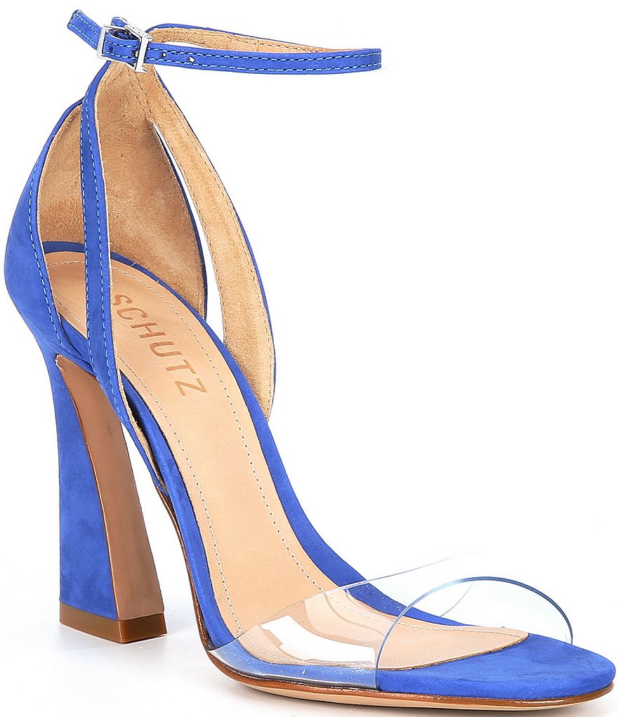 Schutz Kristy Suede Clear Vinyl Ankle Strap Dress Sandals