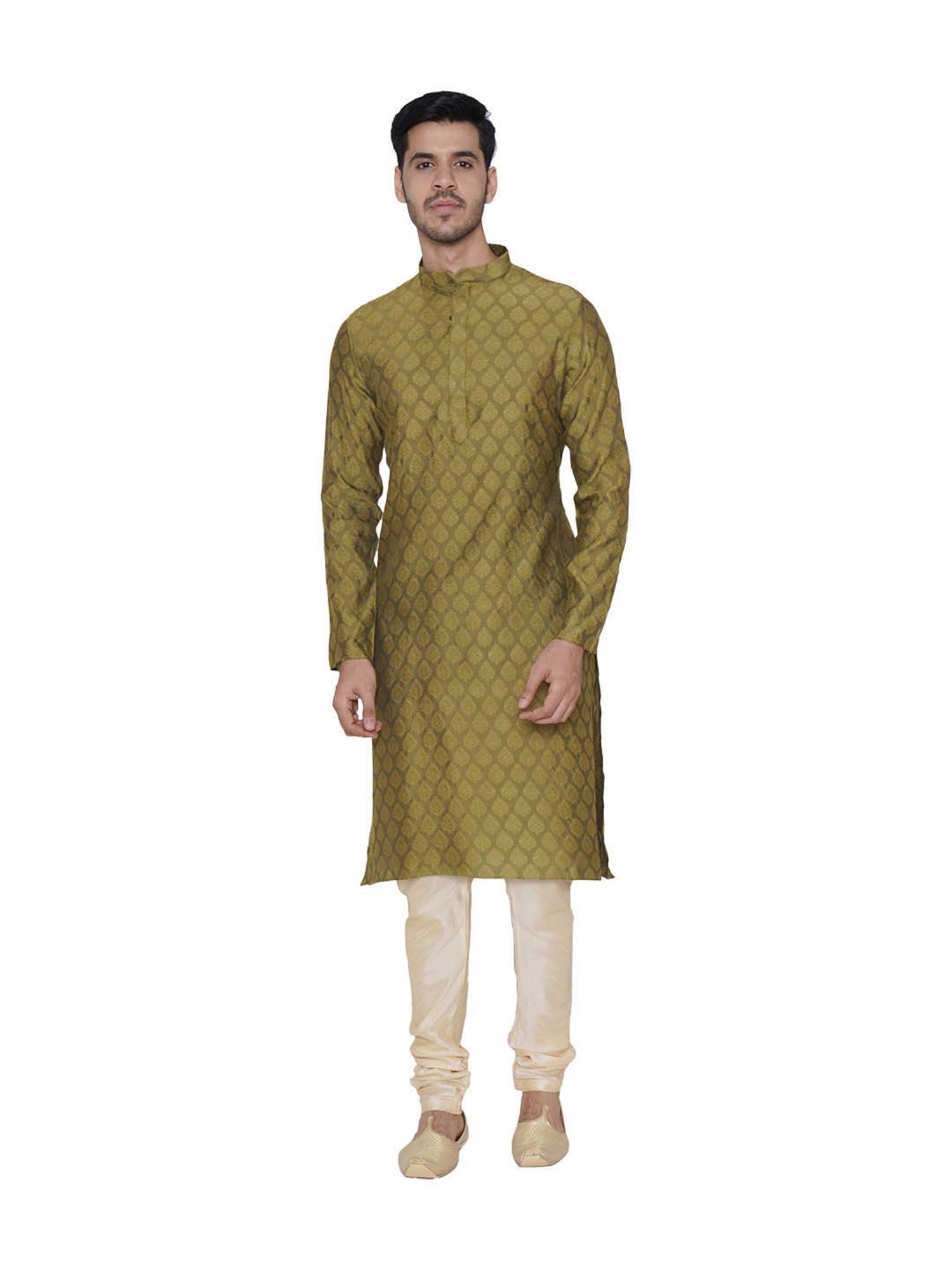 Tabard Olive & Beige Printed Kurta & Churidar Set