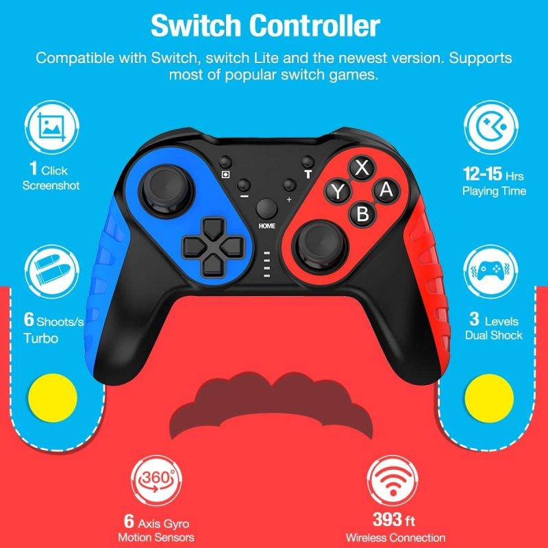 Wireless professional controller compatible with switch/Switch Lite, enhanced professional controller remote control, with automatic turbo/motion function, additional switch controller replacement