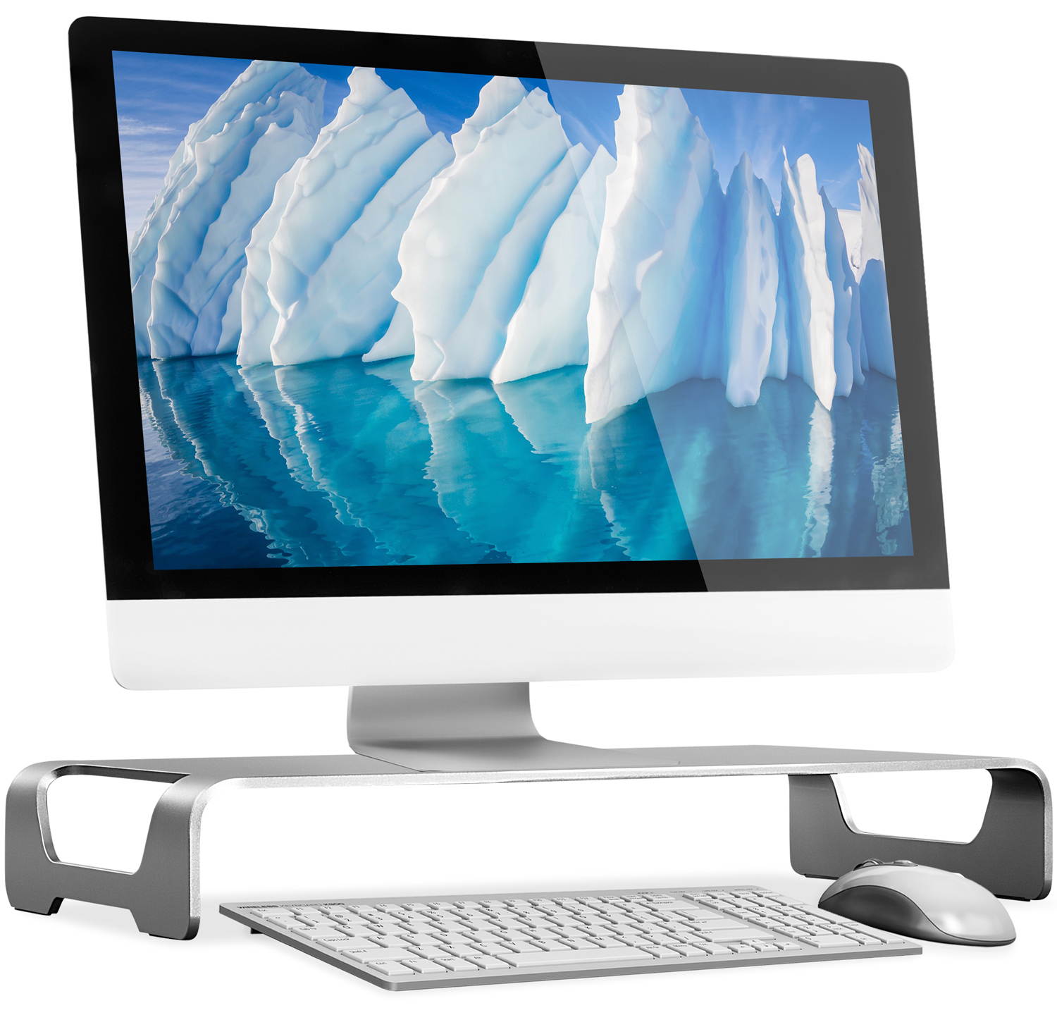 Mount-It! Aluminum Monitor Stand for iMac | Wide Unibody Monitor Riser | Desktop Organizer with Keyboard Storage