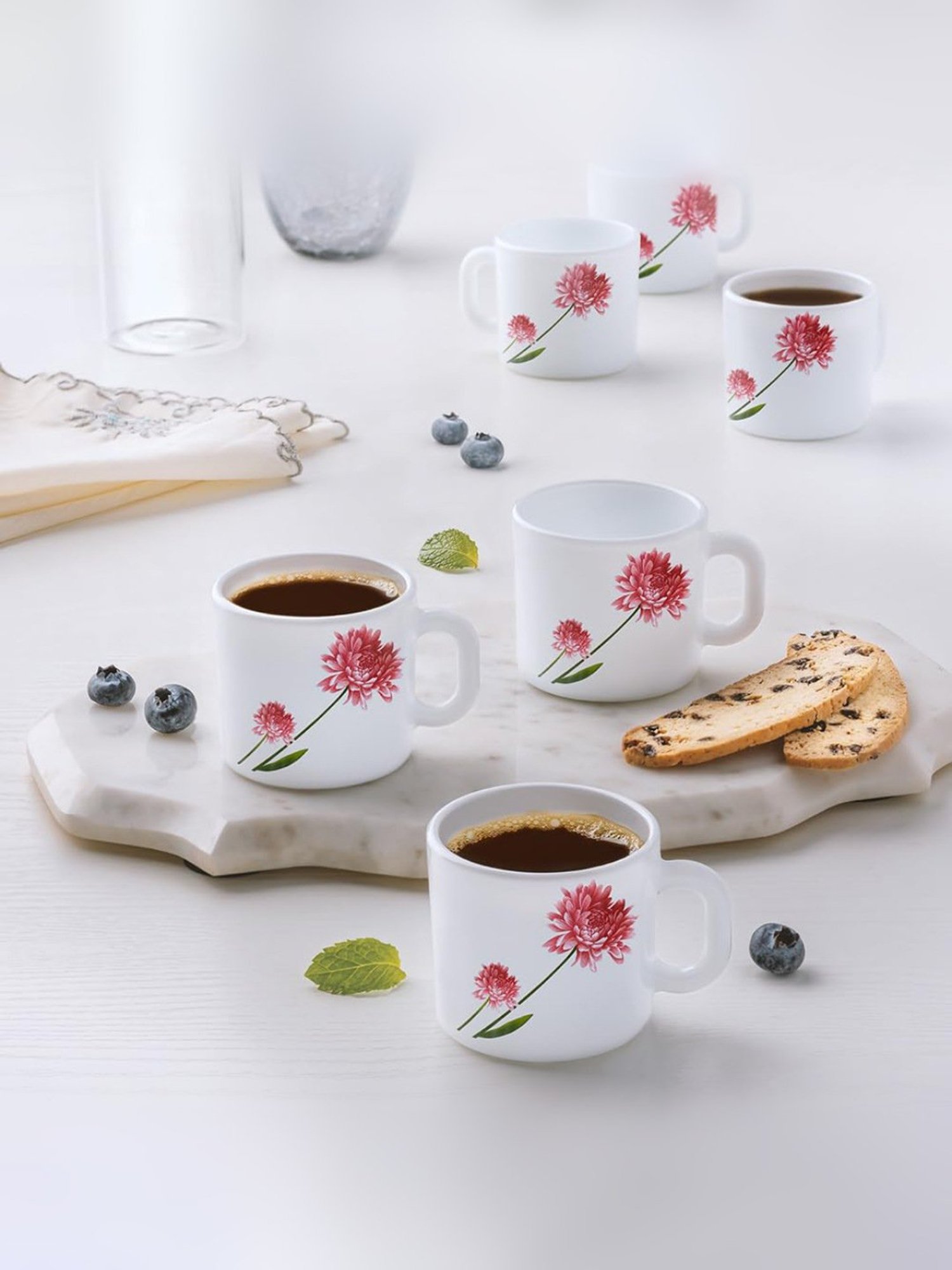 Larah by Borosil White Ceramic Tea & Coffee Mug - Set fo 6 100ml