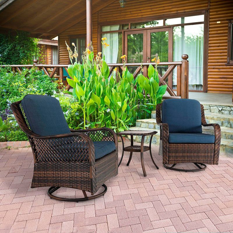 3pc Patio Conversation Set with Rocking Swivel Chairs & Table - Captiva Designs