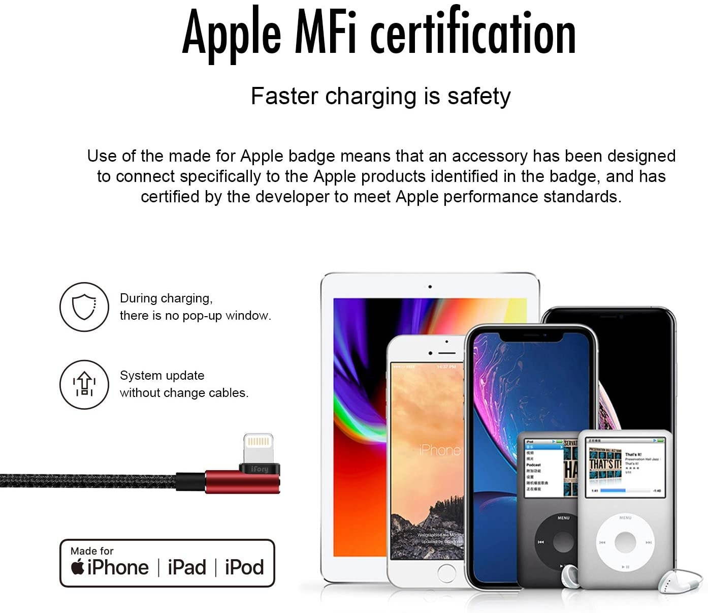 iFory Lightning Cable 90 Degree, iPhone Charger [Apple MFi Certified / 3ft 2 Pack/Red] Fast Charging Cord Compatible with iPhone 11 Pro Max, 11 Pro, X, Xs, Xr, Xs Max, 8/8 Plus, 7/7 Plus