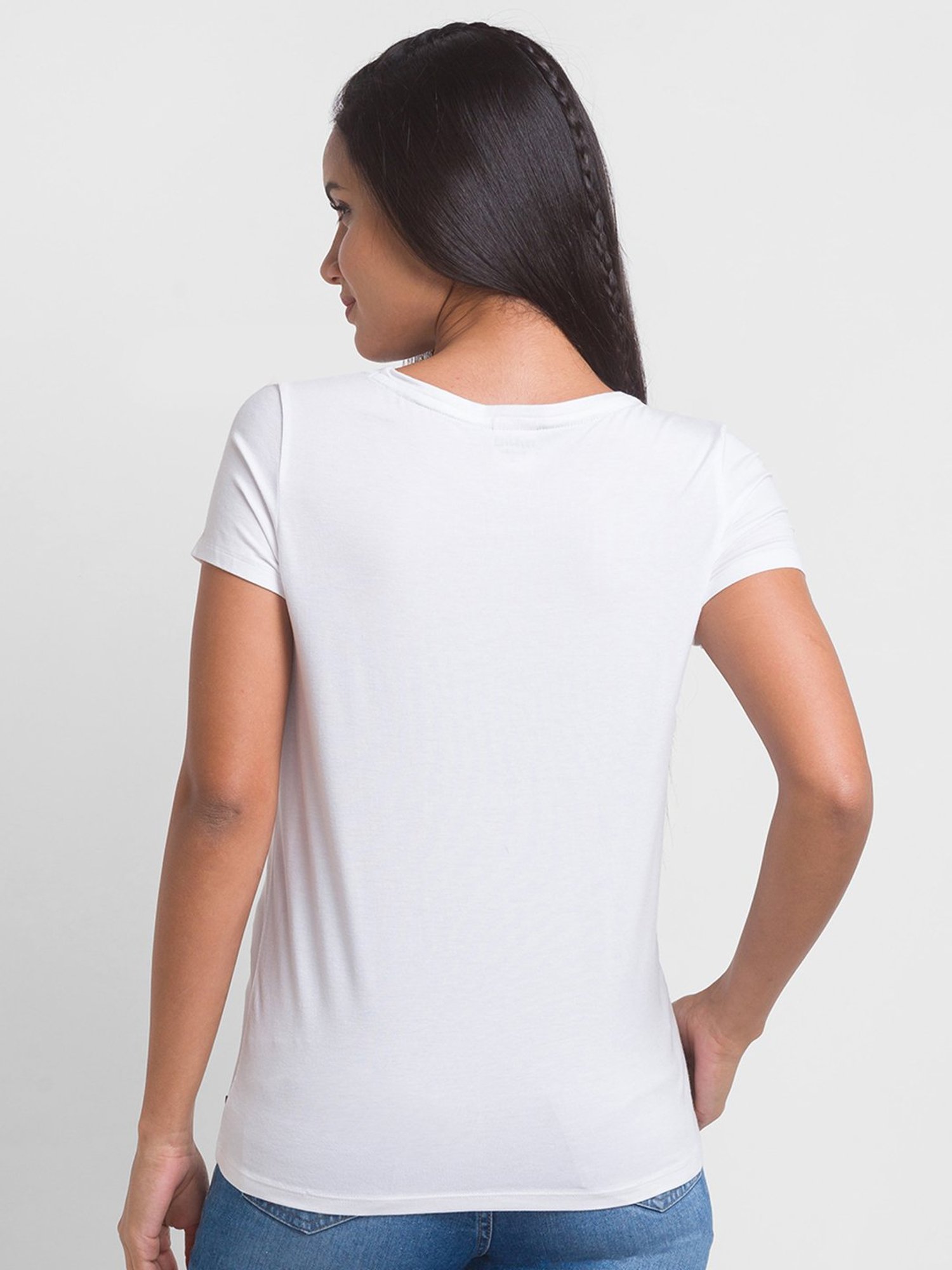Spykar White Printed T-Shirt