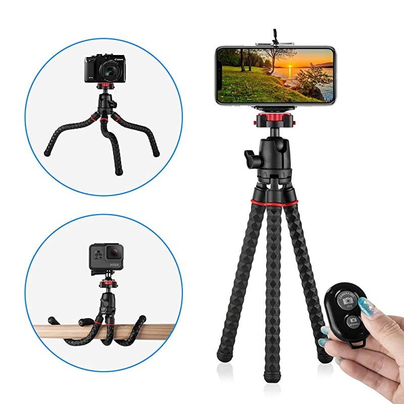 Phone Tripod with Wireless Remote  360 Degree Rotation Flexible Portable Octopus Travel Small Tripod for iPhone Android Phone Camera Samsung Smartphone Sports Action Camera