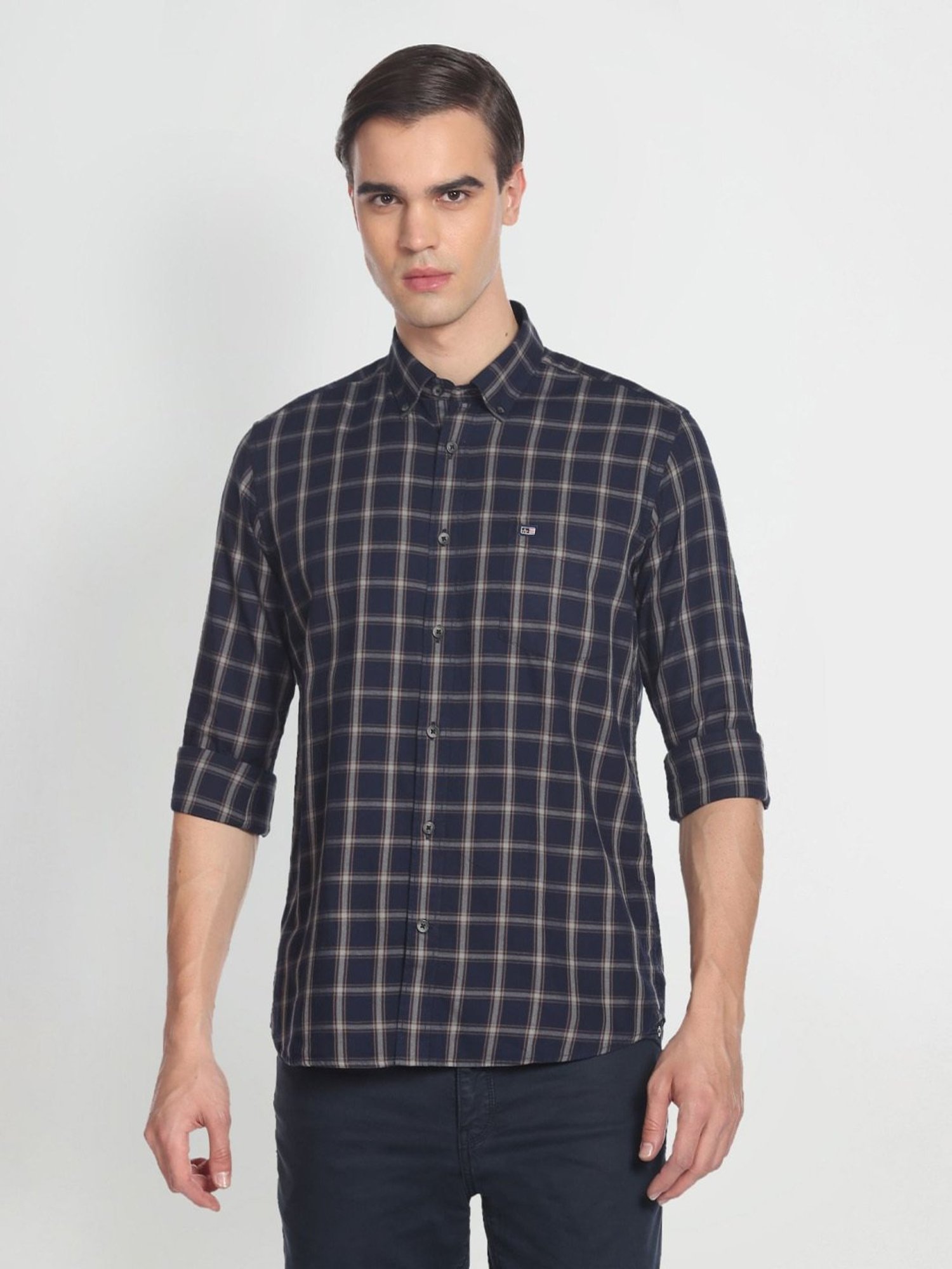 Arrow Sport Blue Cotton Slim Fit Checks Shirt