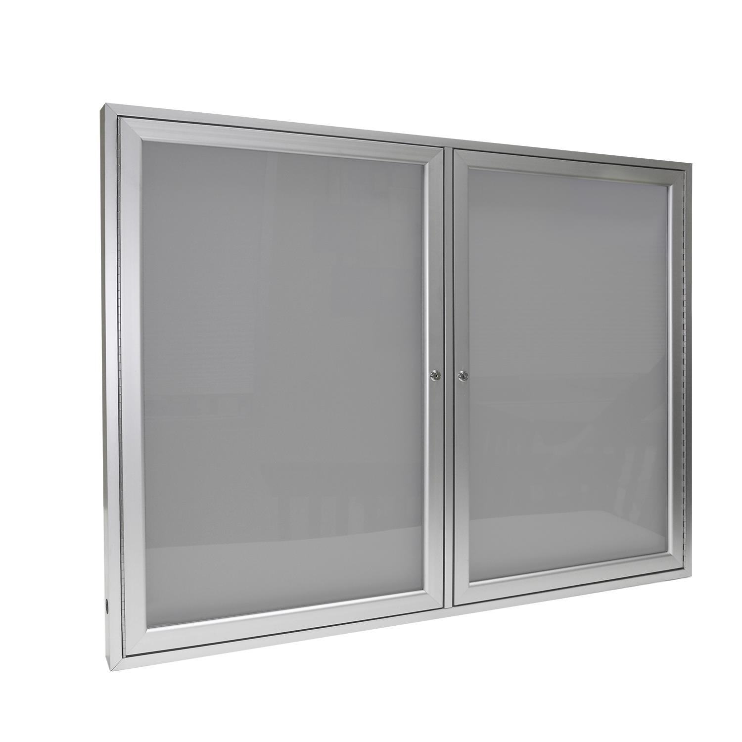 Ghent 2 Door Enclosed Vinyl Bulletin Board with Satin Frame 3'H x 4'W Silver