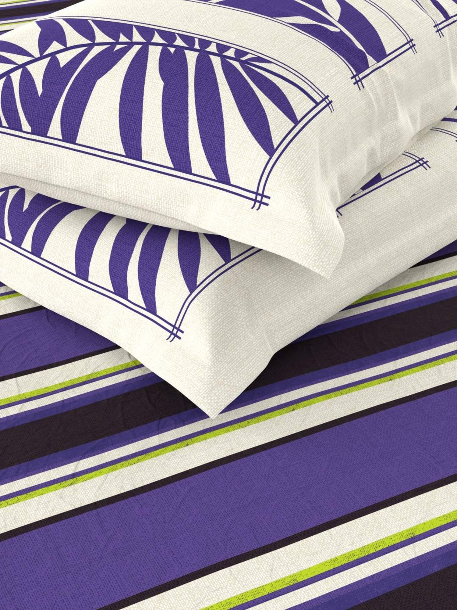 Bianca PLATINUM Stripes Purple 144 TC Cotton Double Bedsheet with 2 Pillow Covers