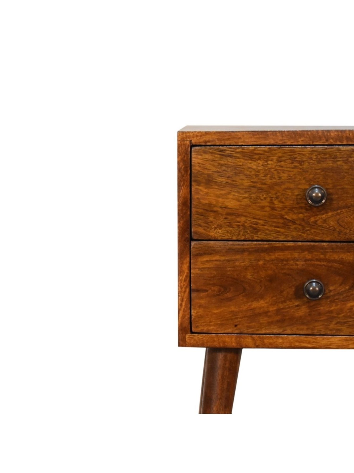 Artisan Furniture Solid Brown Mango Wood 2 Drawer Side Table Chestnut Finish