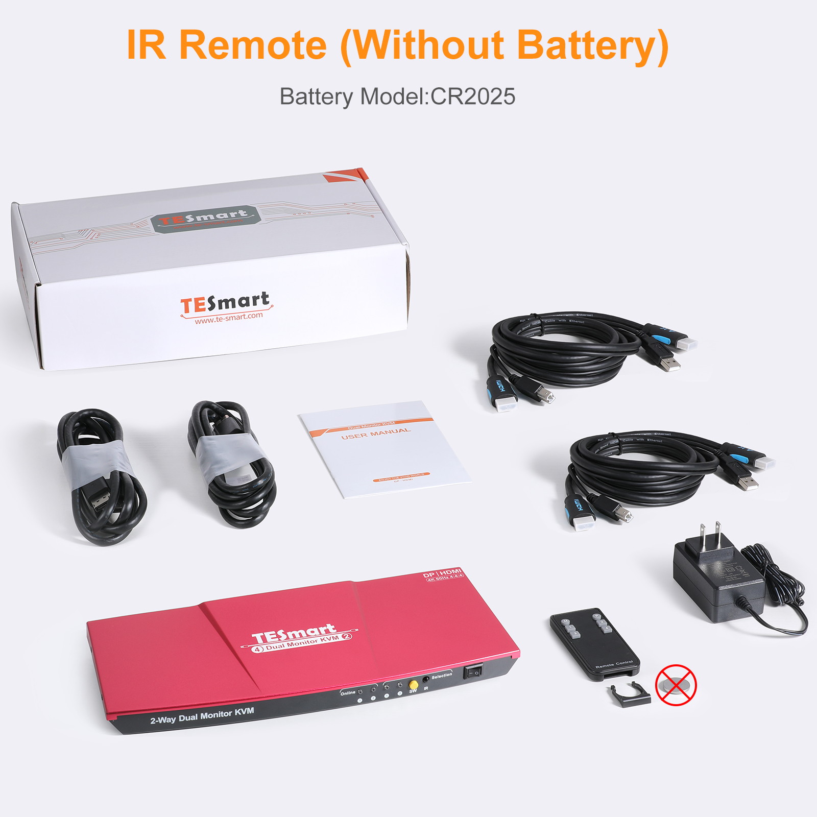 TESmart KVM Switch HDMI+DisplayPort ,2 In 2  Out ,Dual Monitor KVM Switch ,support 4K 3840*2160@60Hz  with Audio interface and USB 2.0