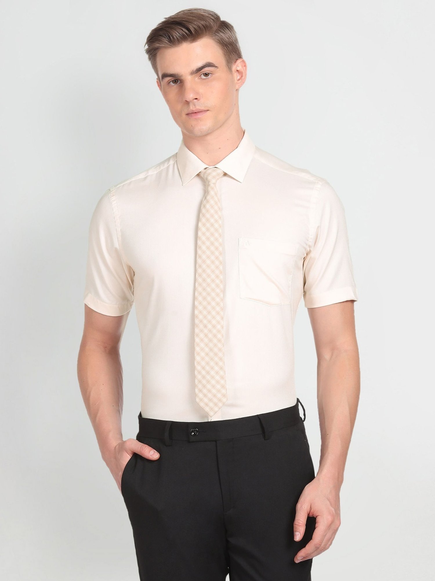 Arrow Off White Cotton Regular Fit Shirt