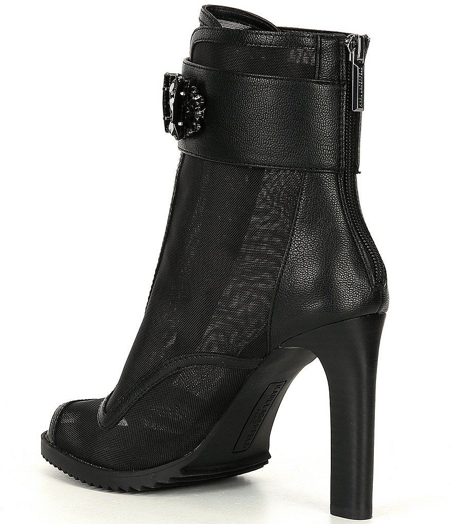 KARL LAGERFELD PARIS Blayze Embellished Ornament Strap Detail Peep Toe Shooties