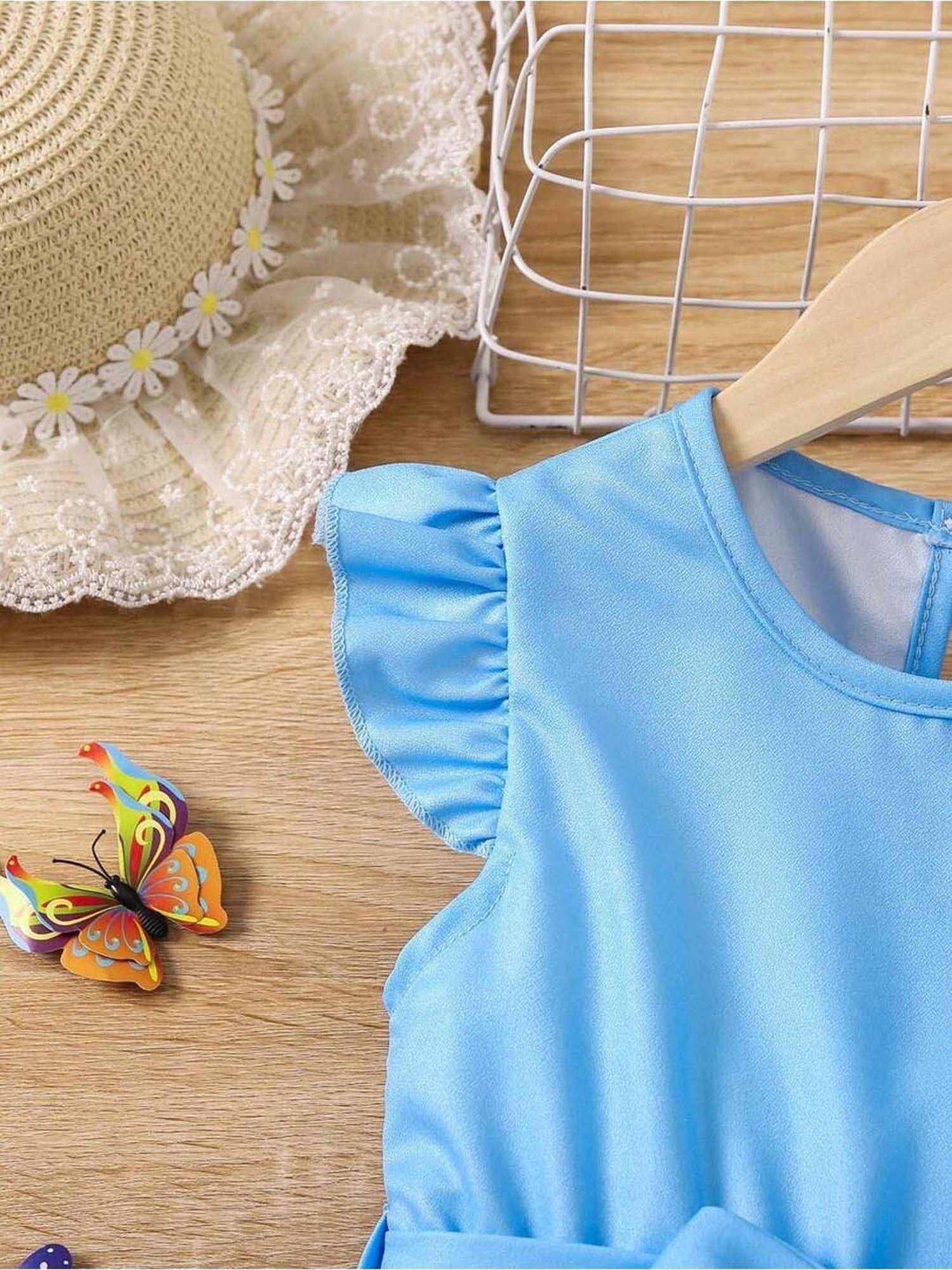 Bolly Lounge Girls Sky Blue & Pink Floral Dress