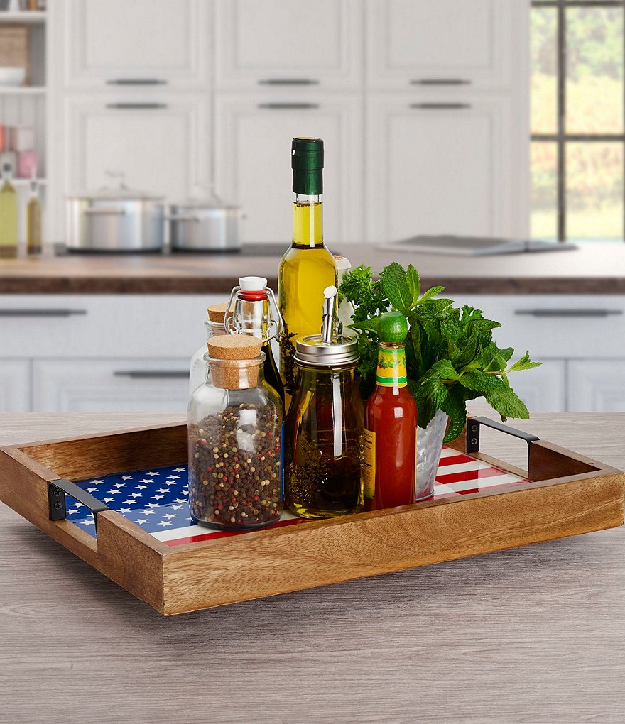 Gourmet Basics by Mikasa Rectangular American Flag Lazy Susan Serve Tray