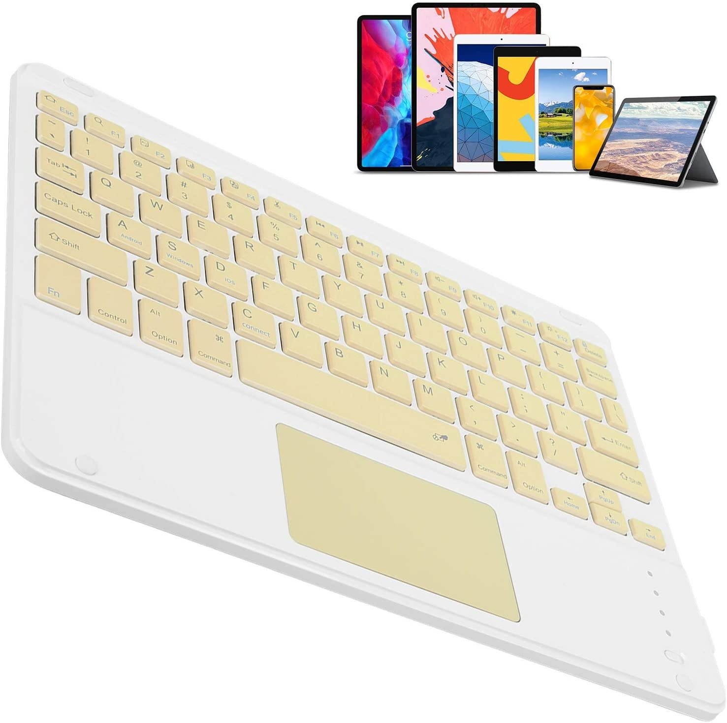 Universal Wireless Bluetooth Keyboard, Mobile Phone Computer Keyboard with Touch Rechargeable, Ultra-Thin, Bluetooth 3.0 Connection, Compatible with Windows, iOS, Android(Yellow)