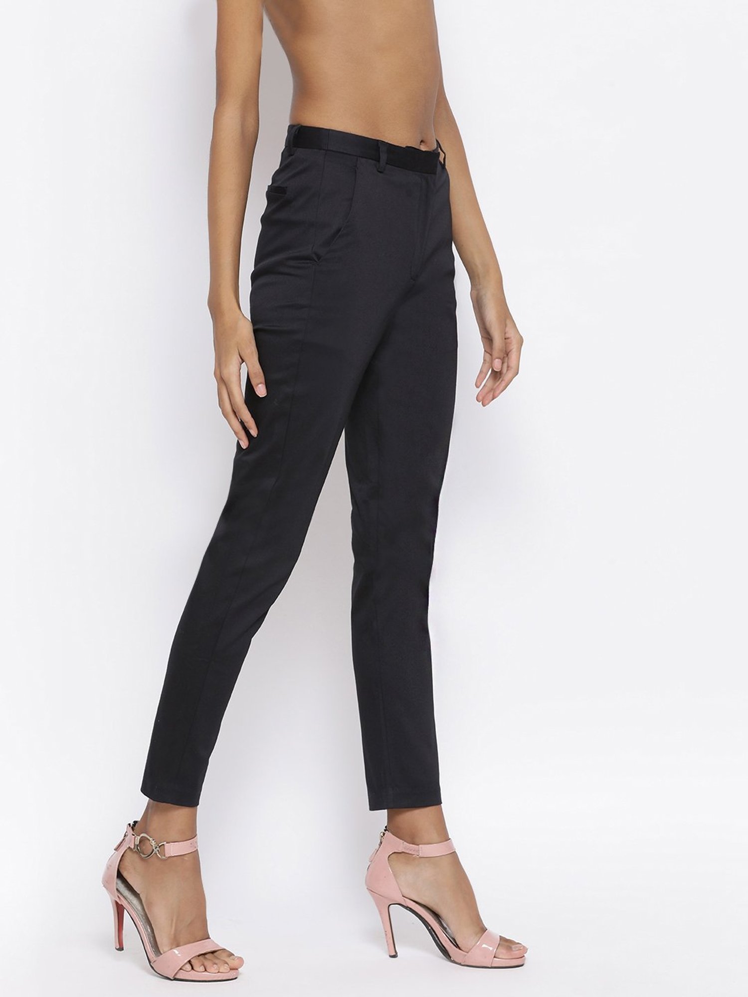 Rooted Black Regular Fit Flat Front Trousers