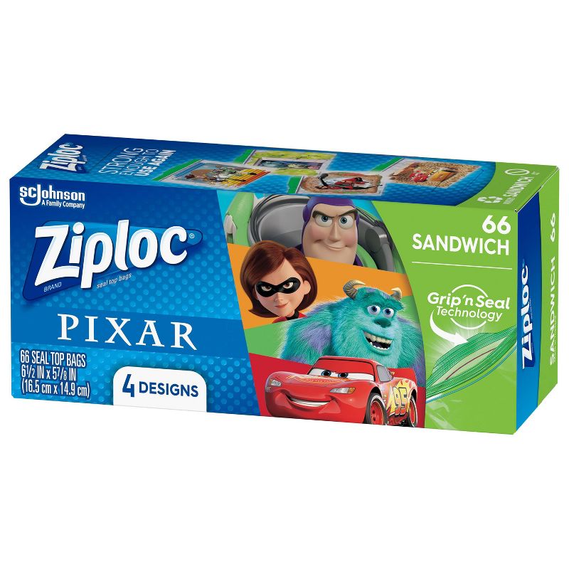 Ziploc Brand Sandwich Bags featuring Disney and Pixar Designs - 66ct