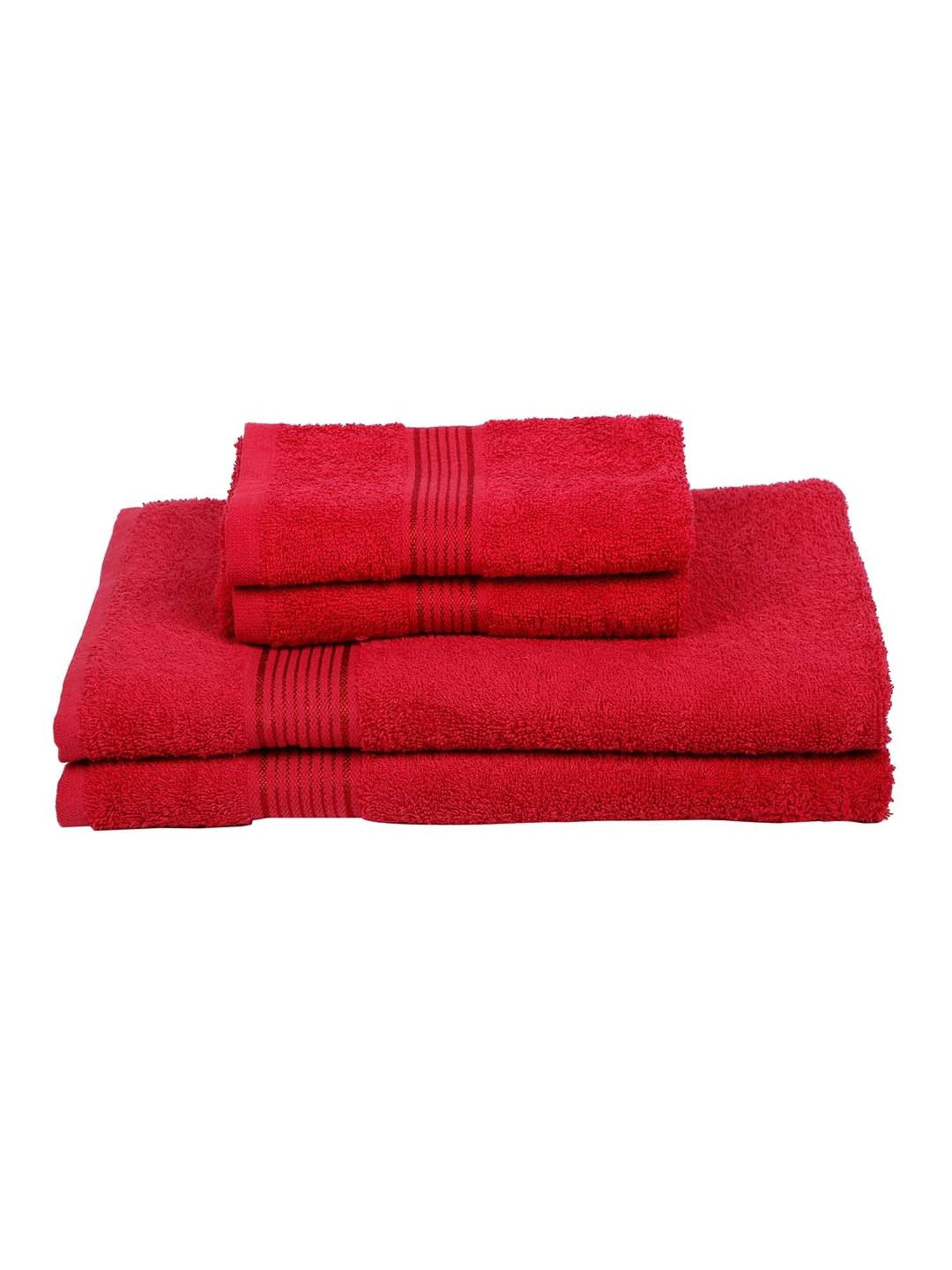 LORENA [4pc] 100% Cotton Super-Soft Terry Towels -2pc Bath, 2pc Hand (d`ross) solid-red