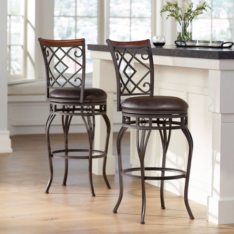 Kensington Hill Hartley 30" Wood and Bronze Metal Swivel Bar Stools Set of 2