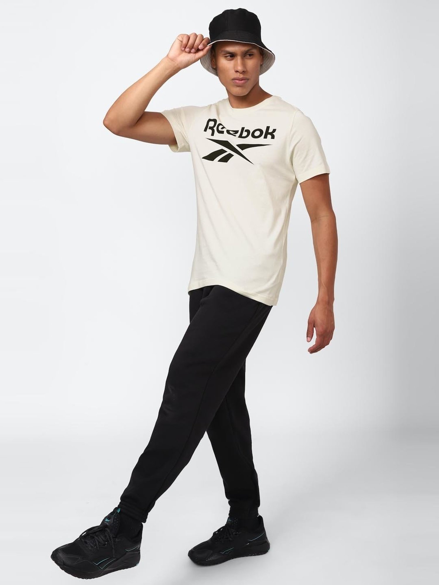 Reebok Beige Cotton Slim Fit Printed T-Shirt