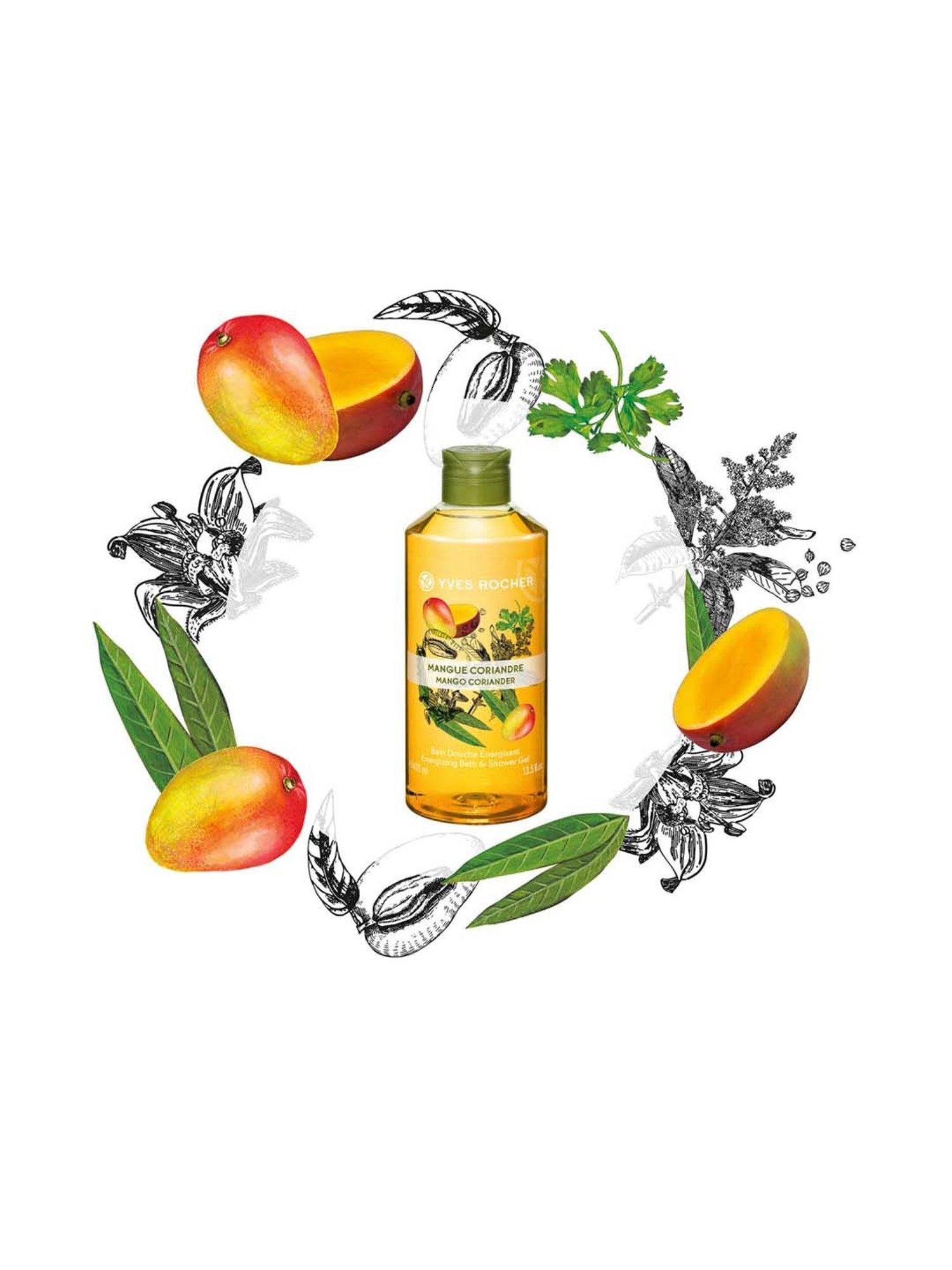 YVES ROCHER Energizing Bath & Shower Gel Mango Coriander - 400 ml