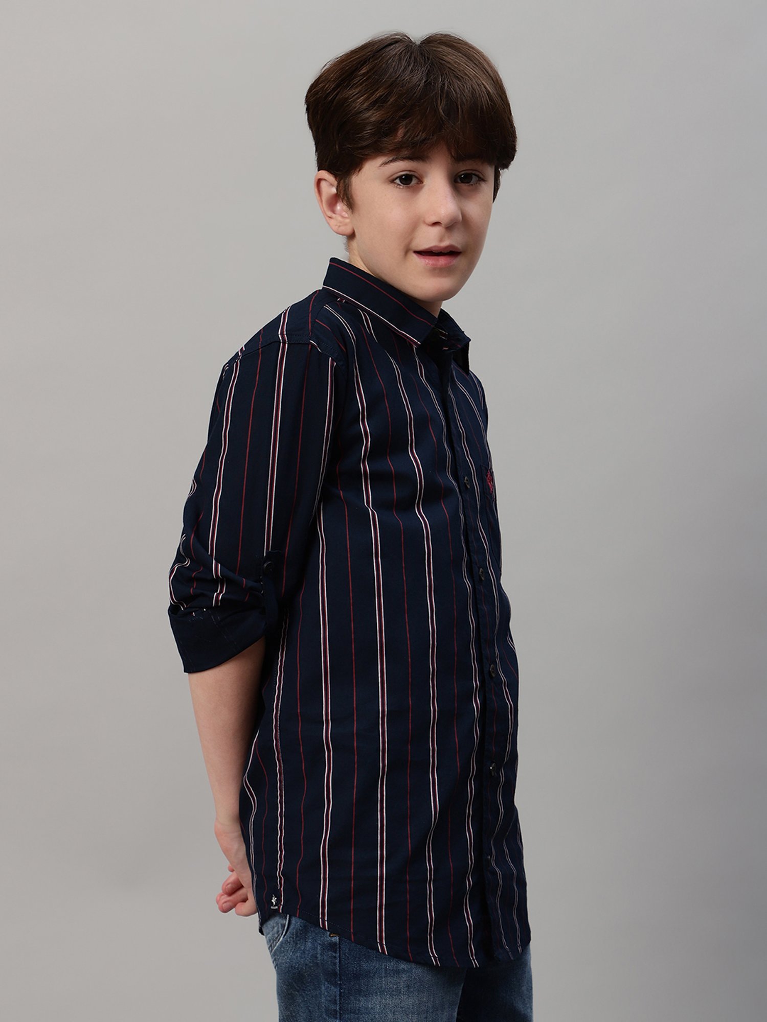 Cantabil Boys Navy Striped Full Sleeves Shirt