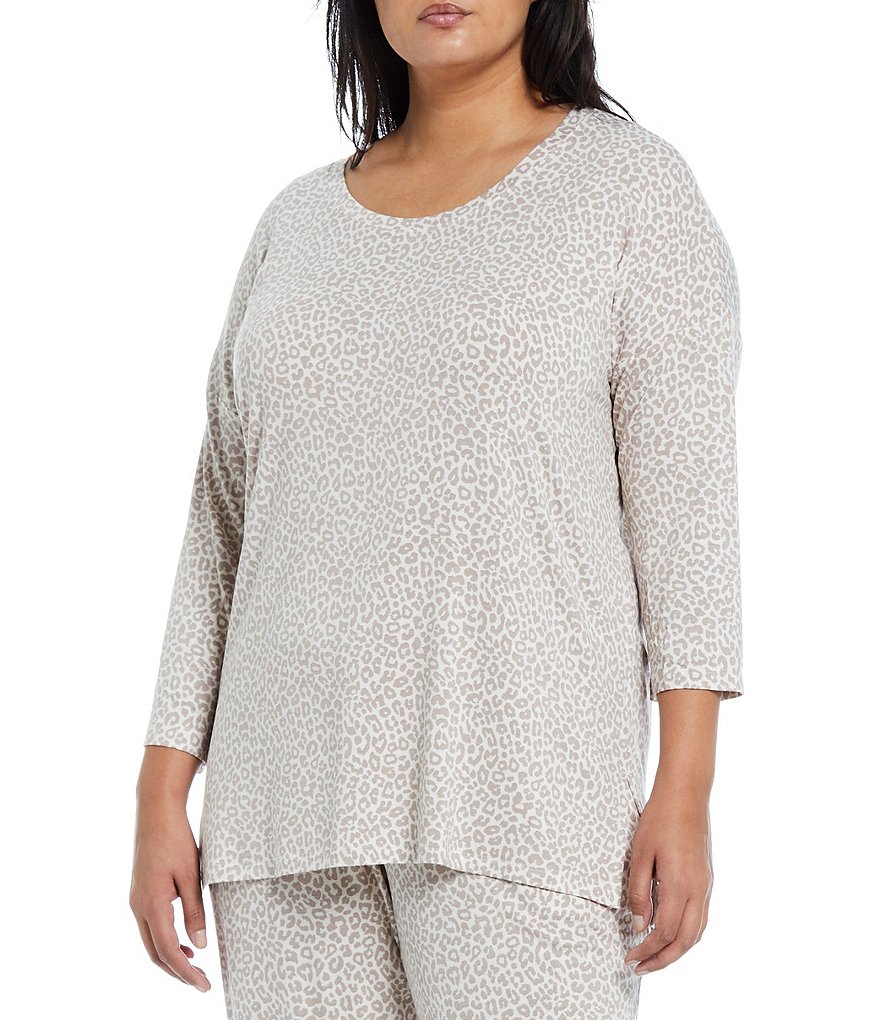 VAN WINKLE & CO. Plus Animal Print Round Neck Long Sleeve Jersey Knit Sleep Top